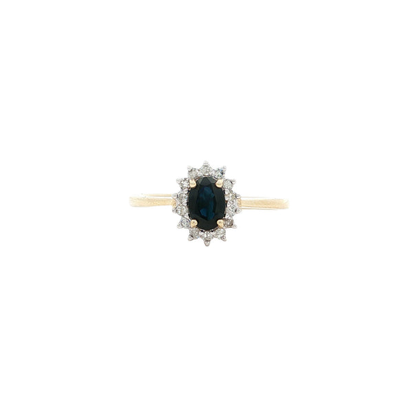 9 kt ring with sapphire and diamond