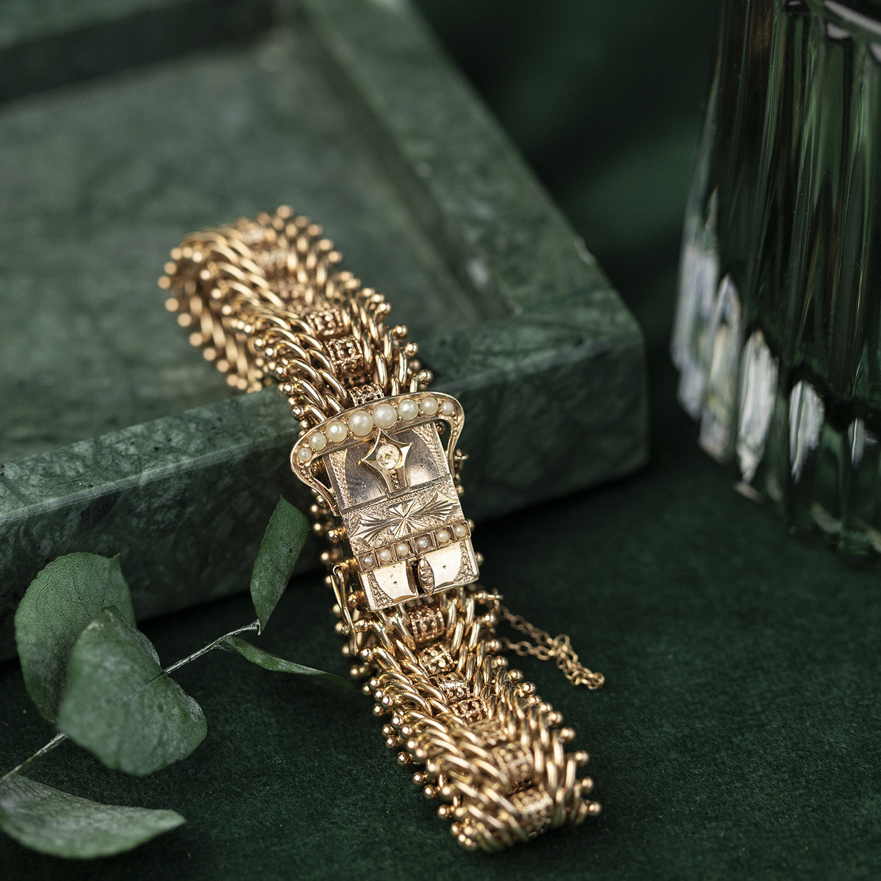 Vintage rose-gold bracelet with pearls 14 kt