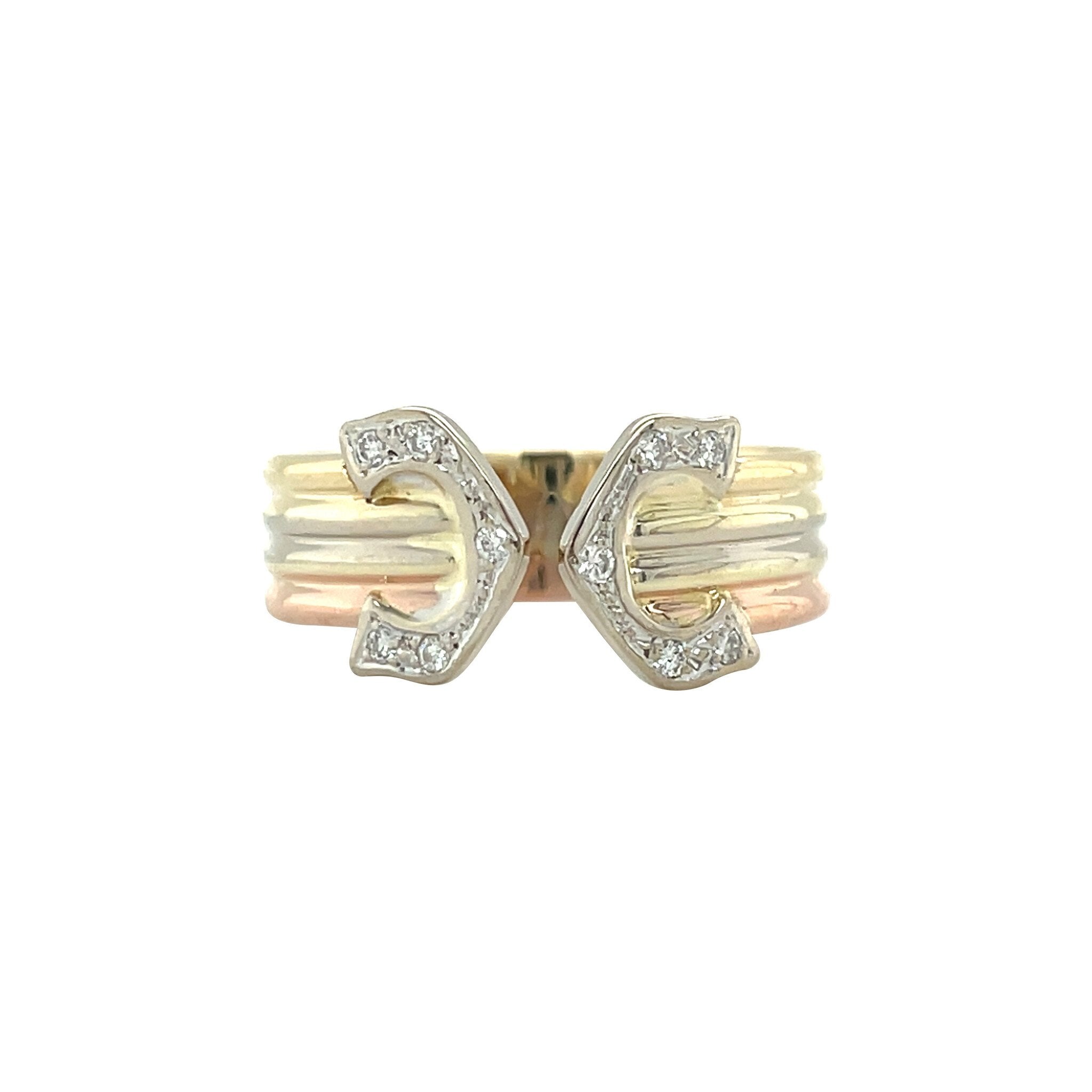 Tricolour gouden vintage ring met diamant 14 kt