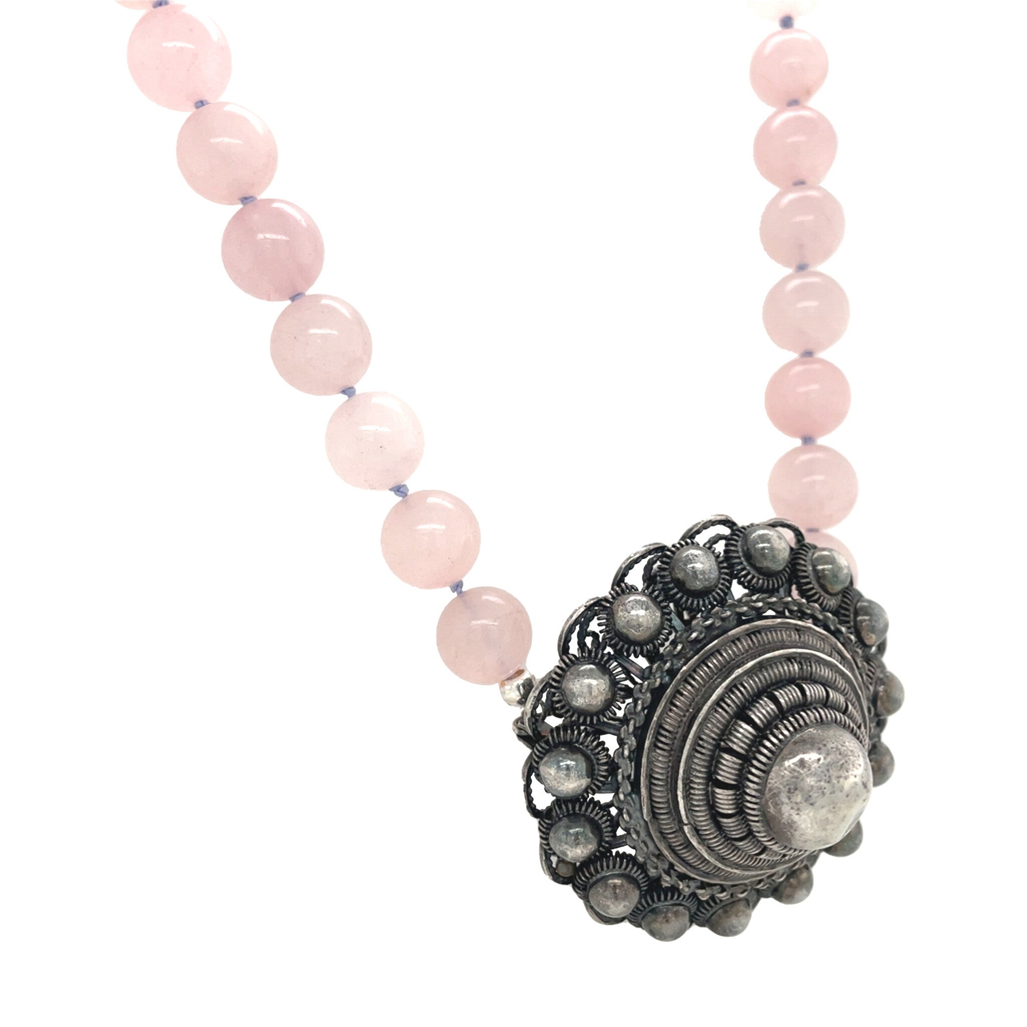 Rozenkwarts vintage collier met zilveren Zeeuwse knop sluiting 925