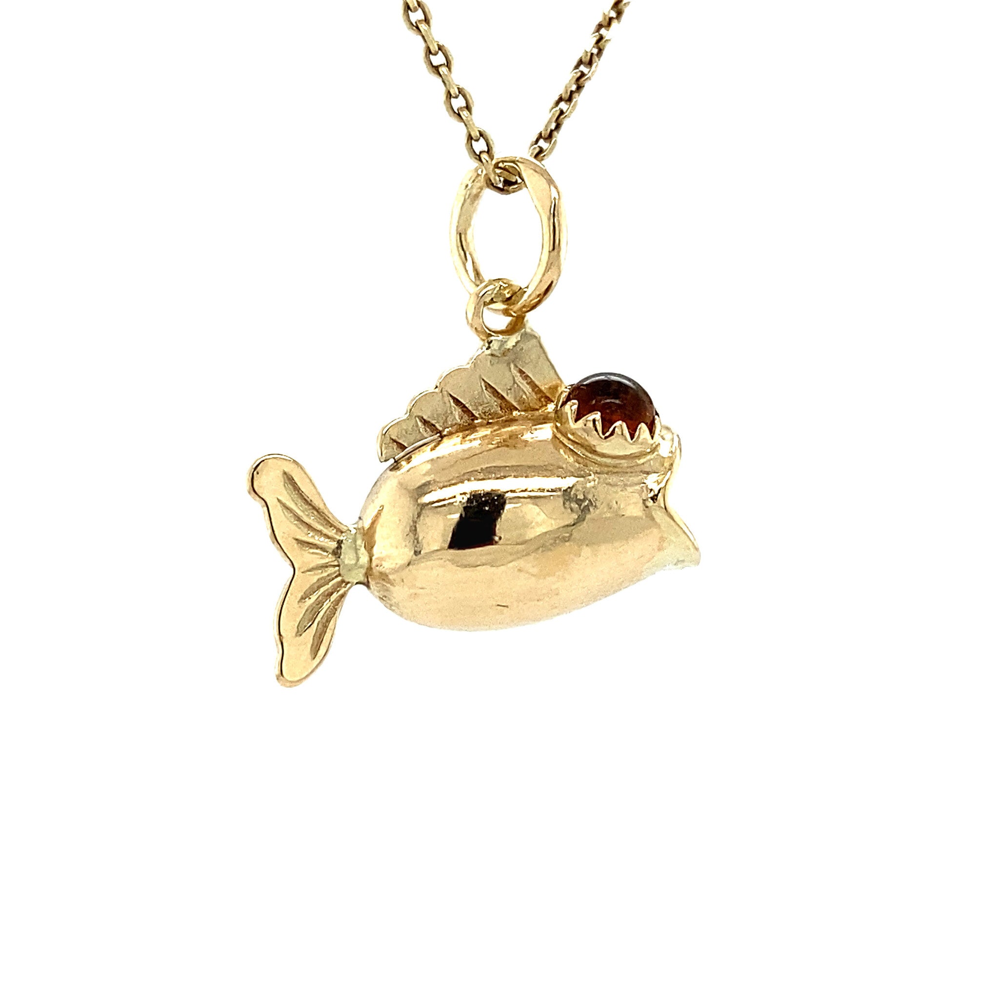 Gold pendant fish with yellow glass 14 krt