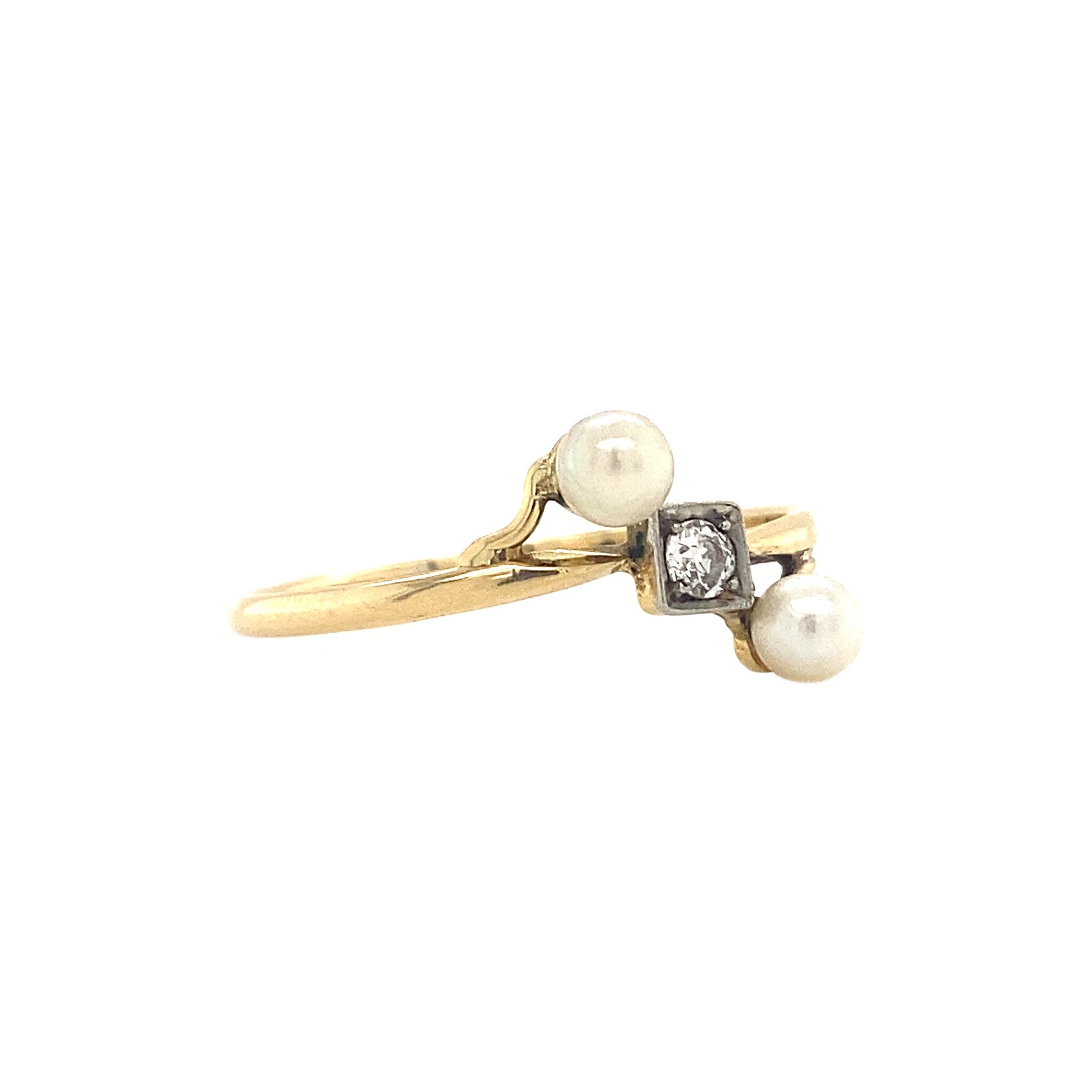 Bicolour gold ring with pearl and diamond 14 kt 850