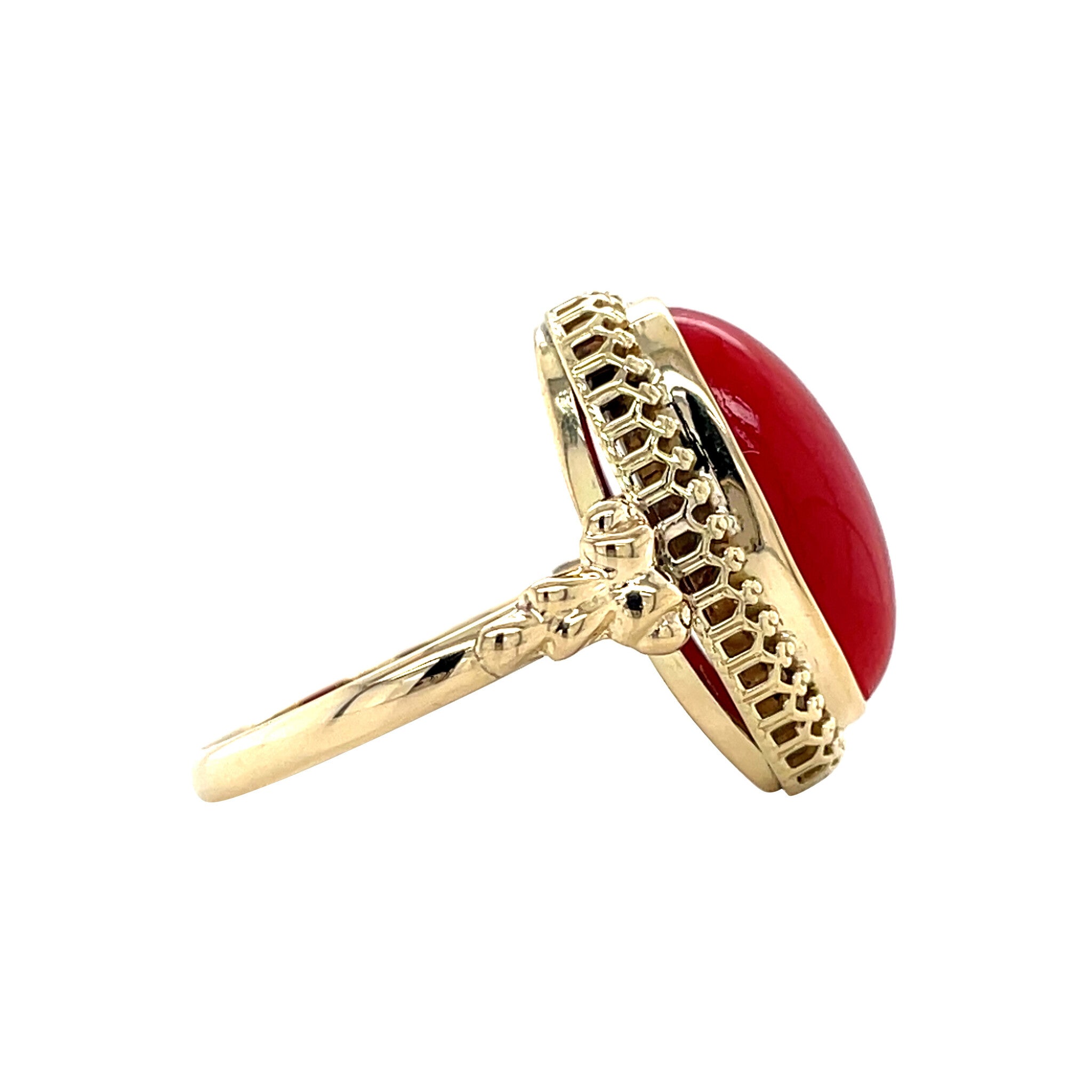 Gouden vintage ring met bloedkoraal 14 kt