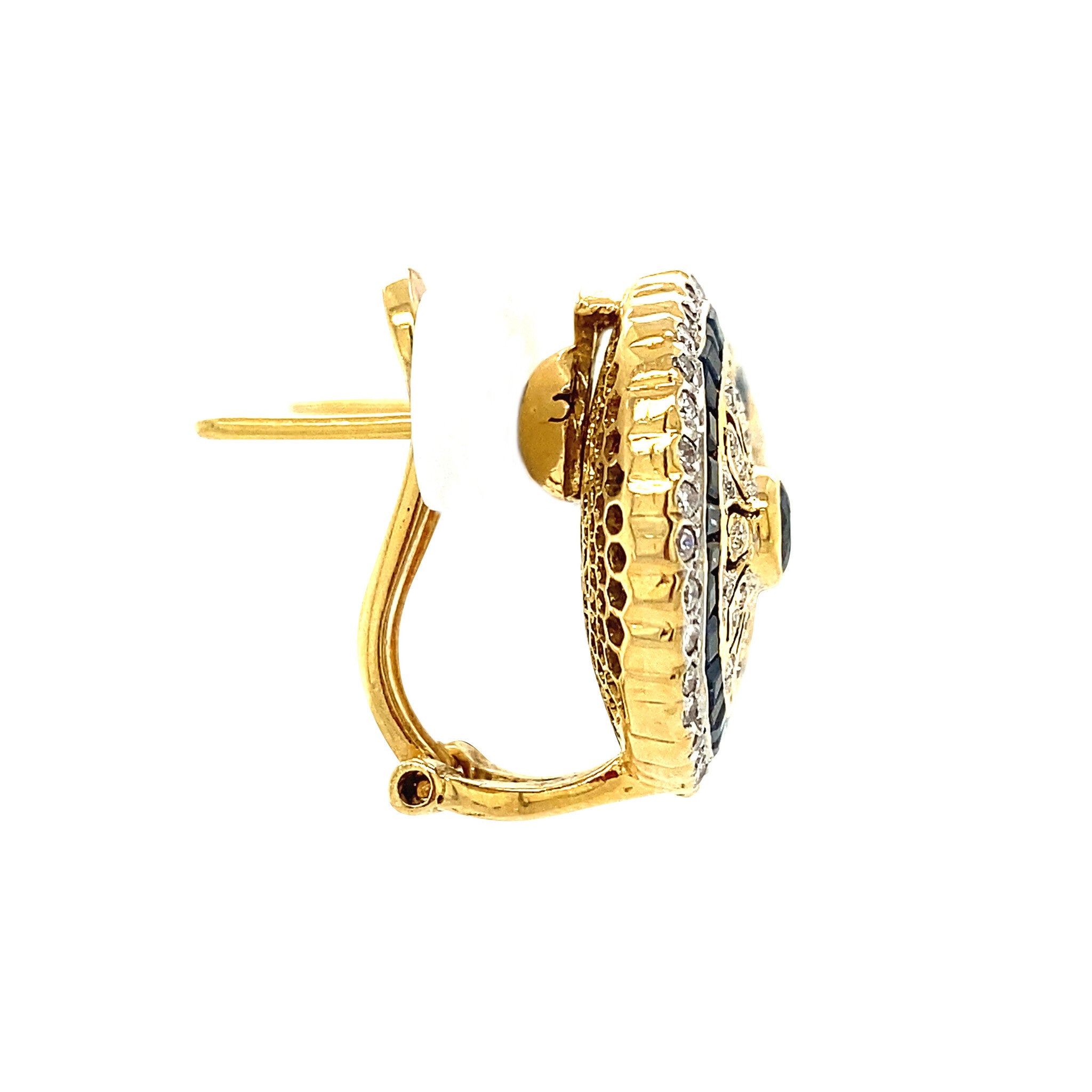 Gouden vintage oorhangers met saffier en diamant 18 krt