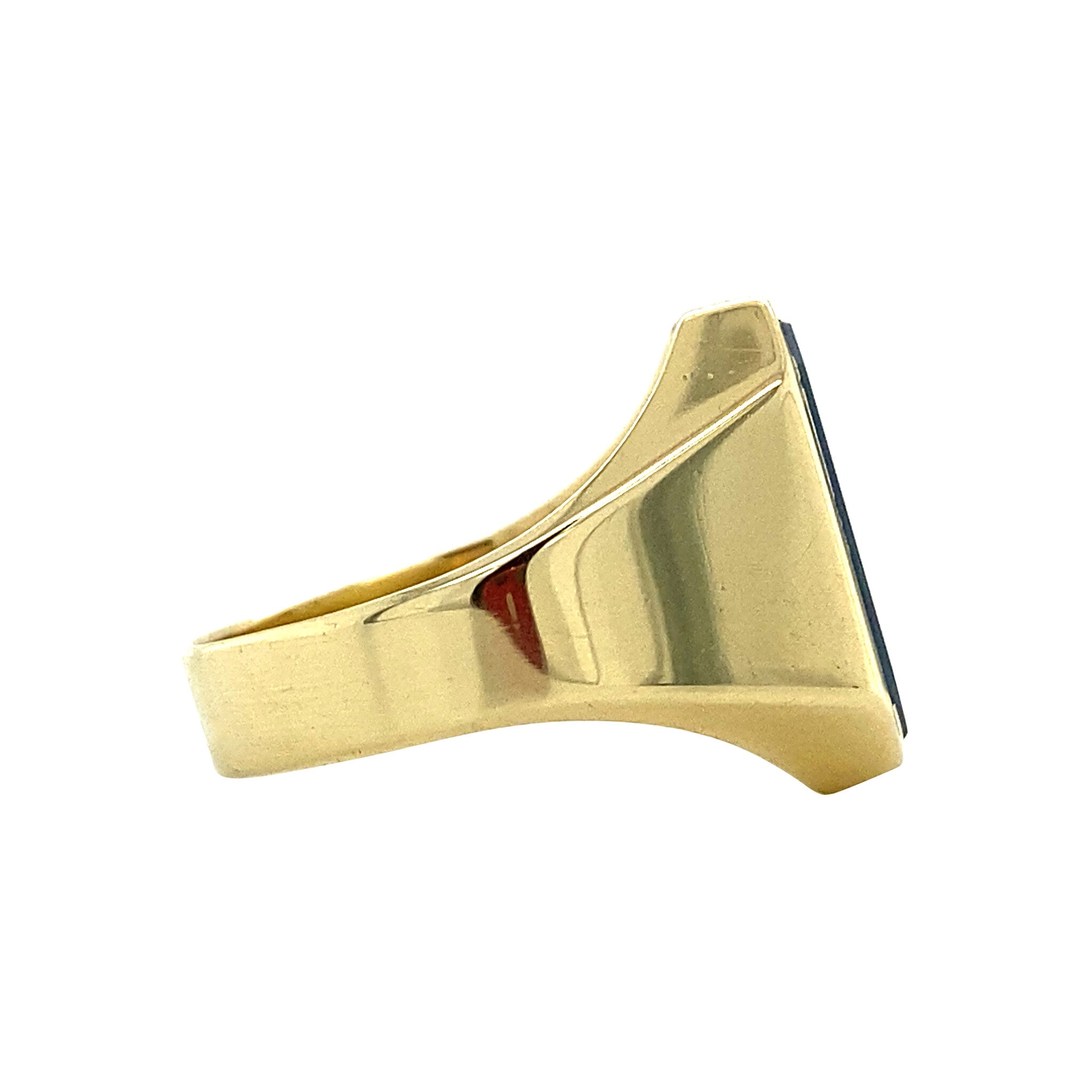 Gold signet ring with blue layer stone 14 krt