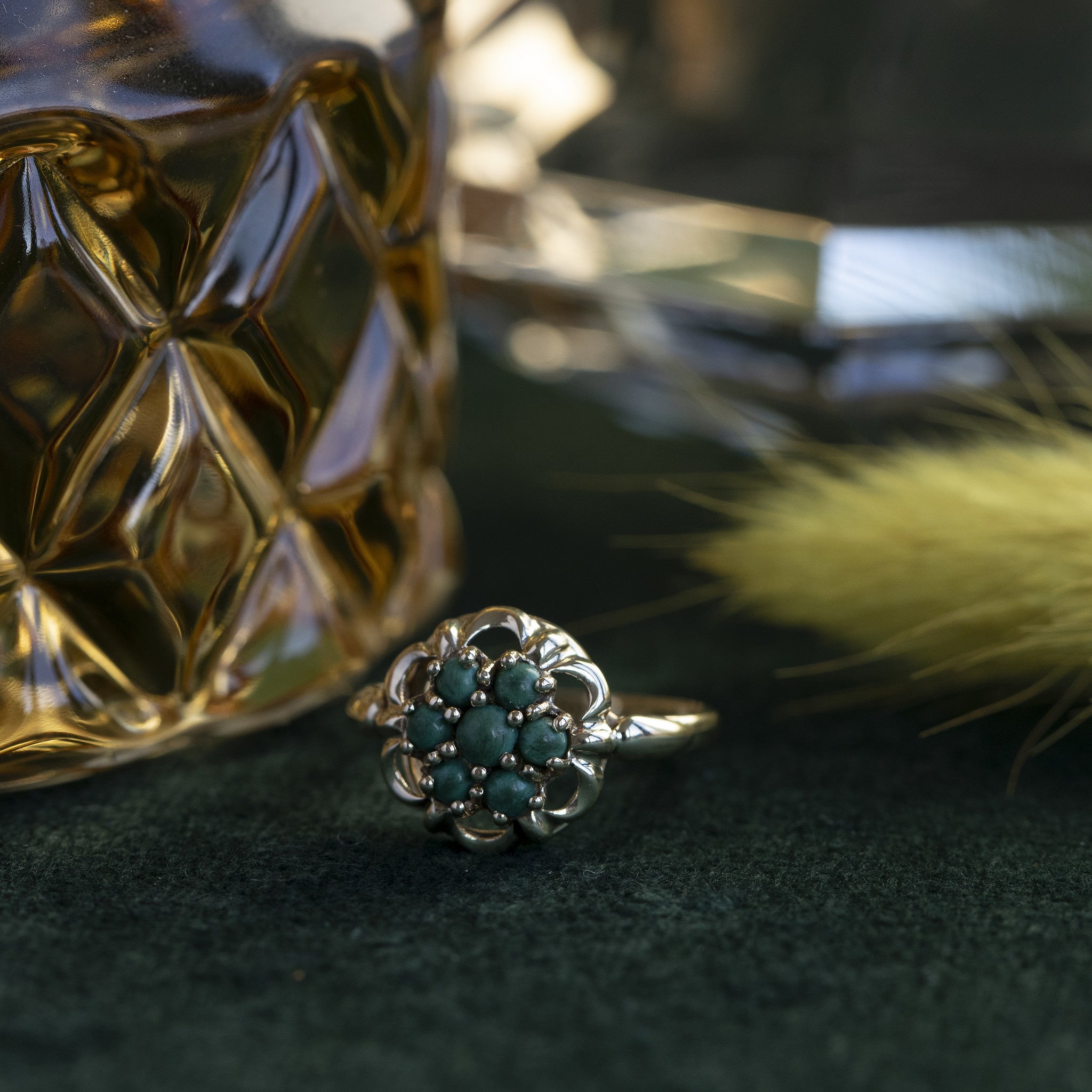 Gouden ring met malachiet 14 krt