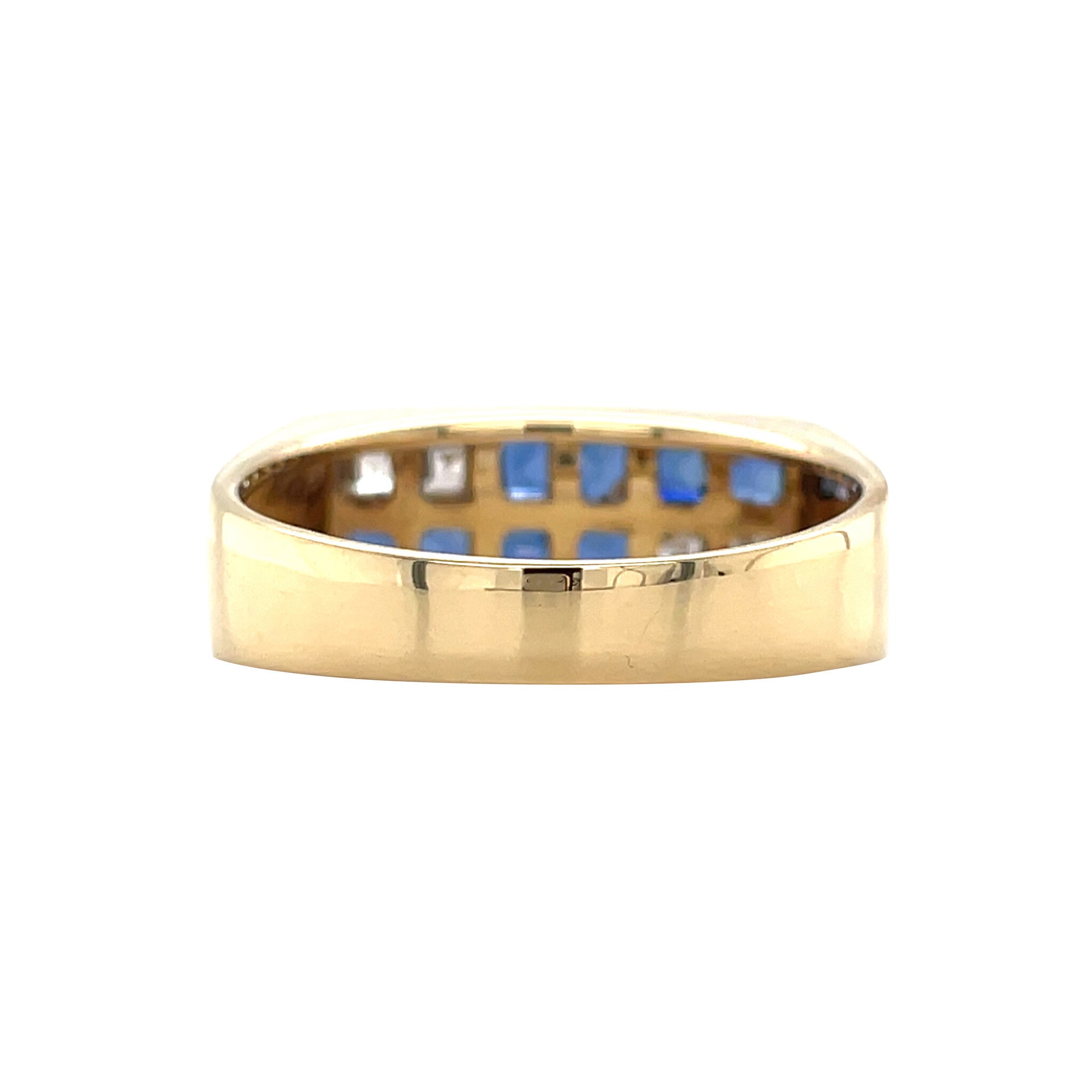 Gold vintage row ring with sapphire and diamond 18 kt