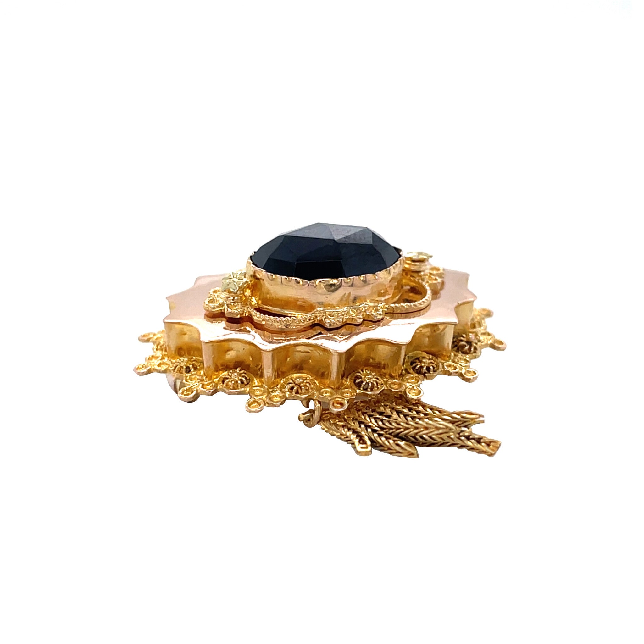 Vintage gold brooch with garnet, 14 kt