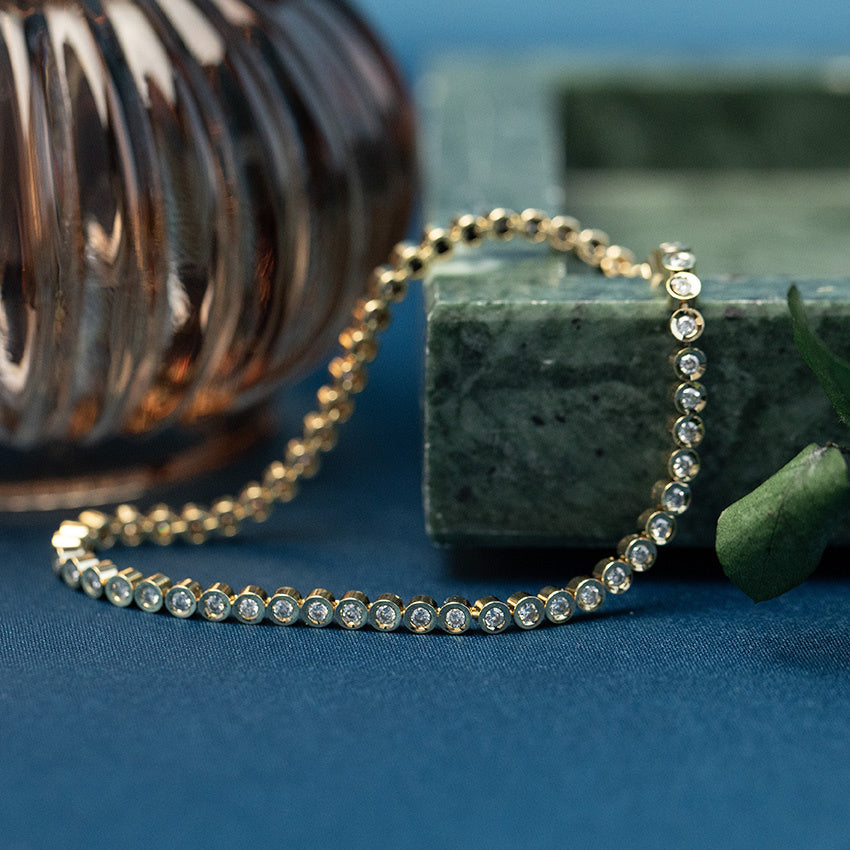 Gouden vintagetennisarmband met diamant 18 krt