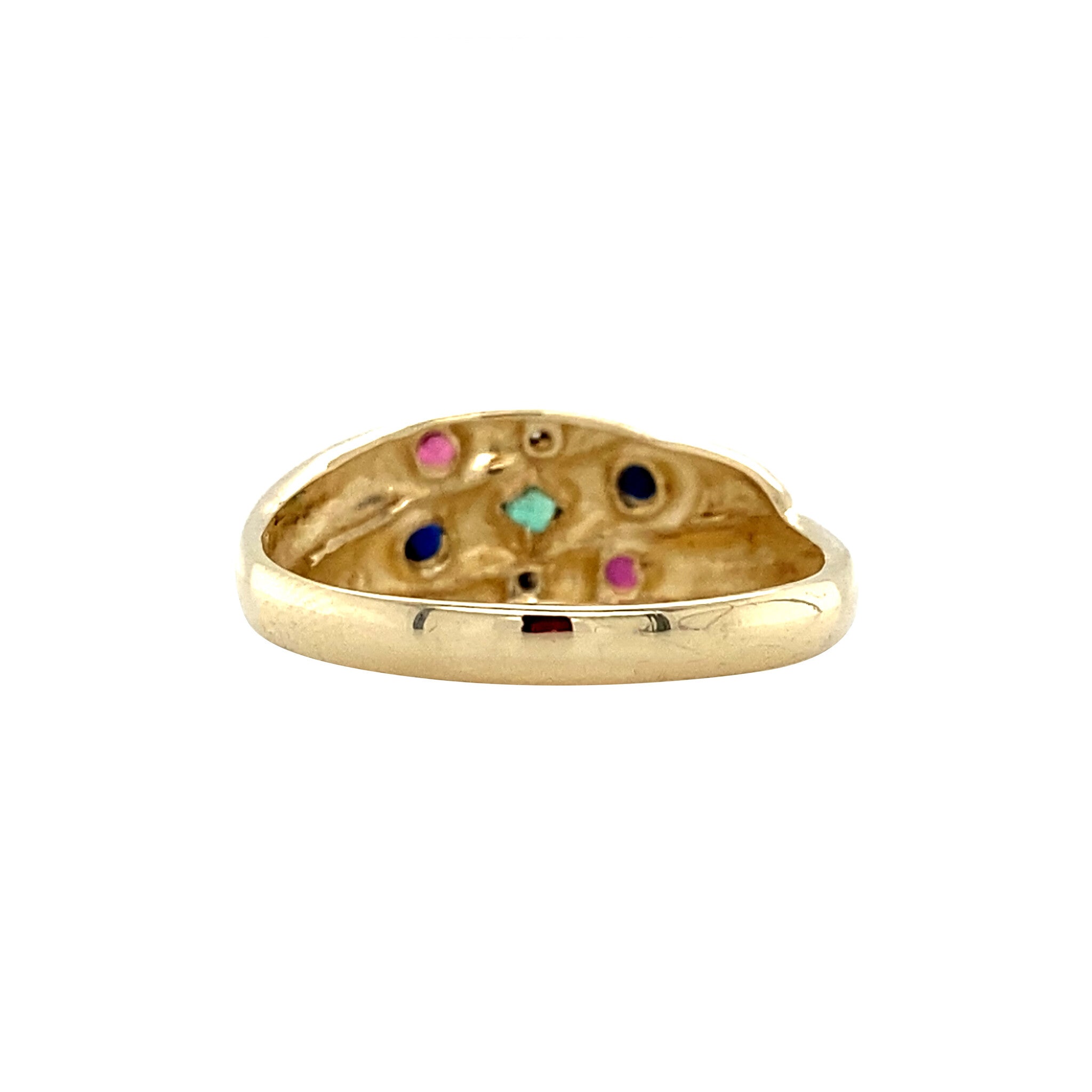 Gold vintage ring with ruby, emerald, sapphire and diamond 14 kt