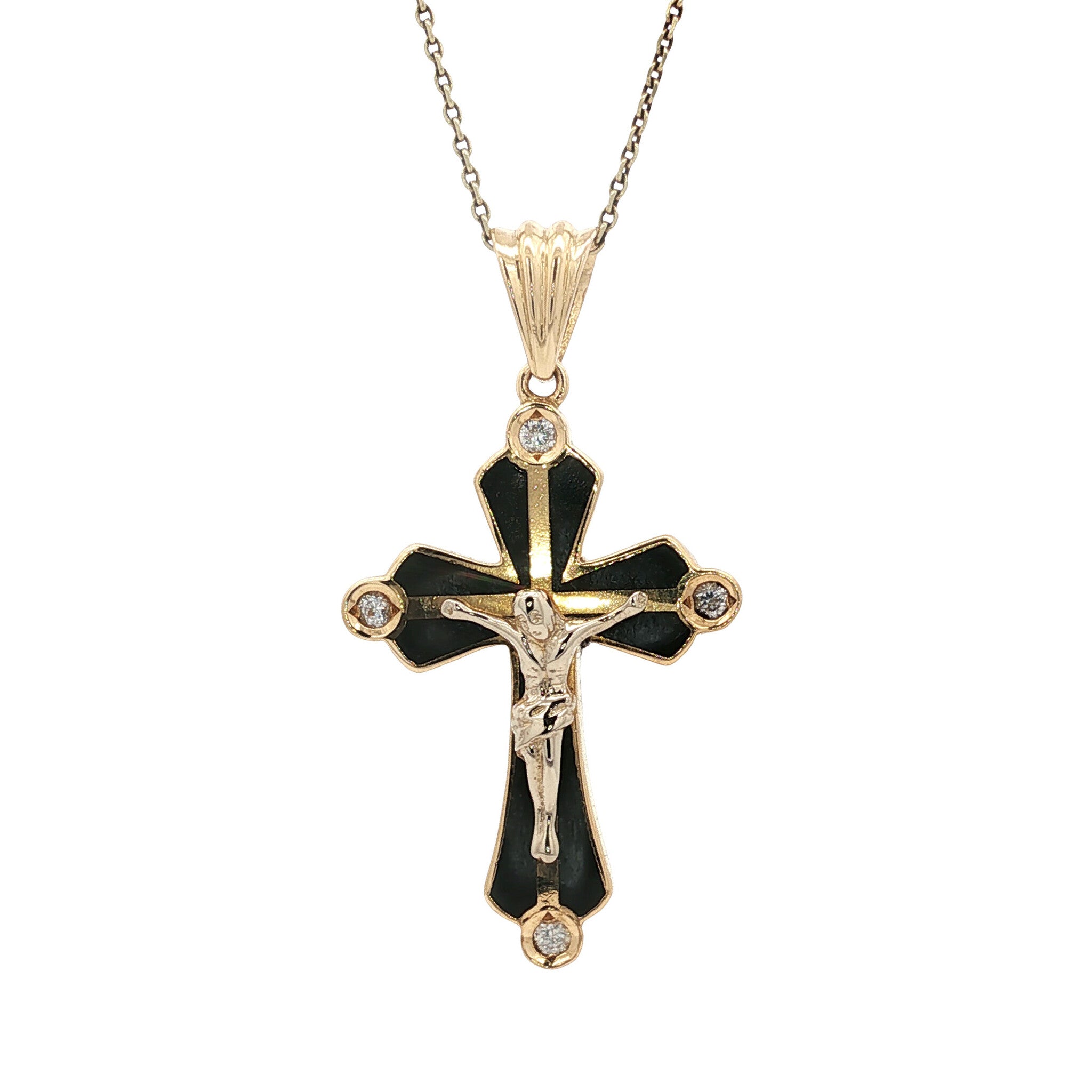 Gouden kruis hanger met emaille en zirkonia 18 kt