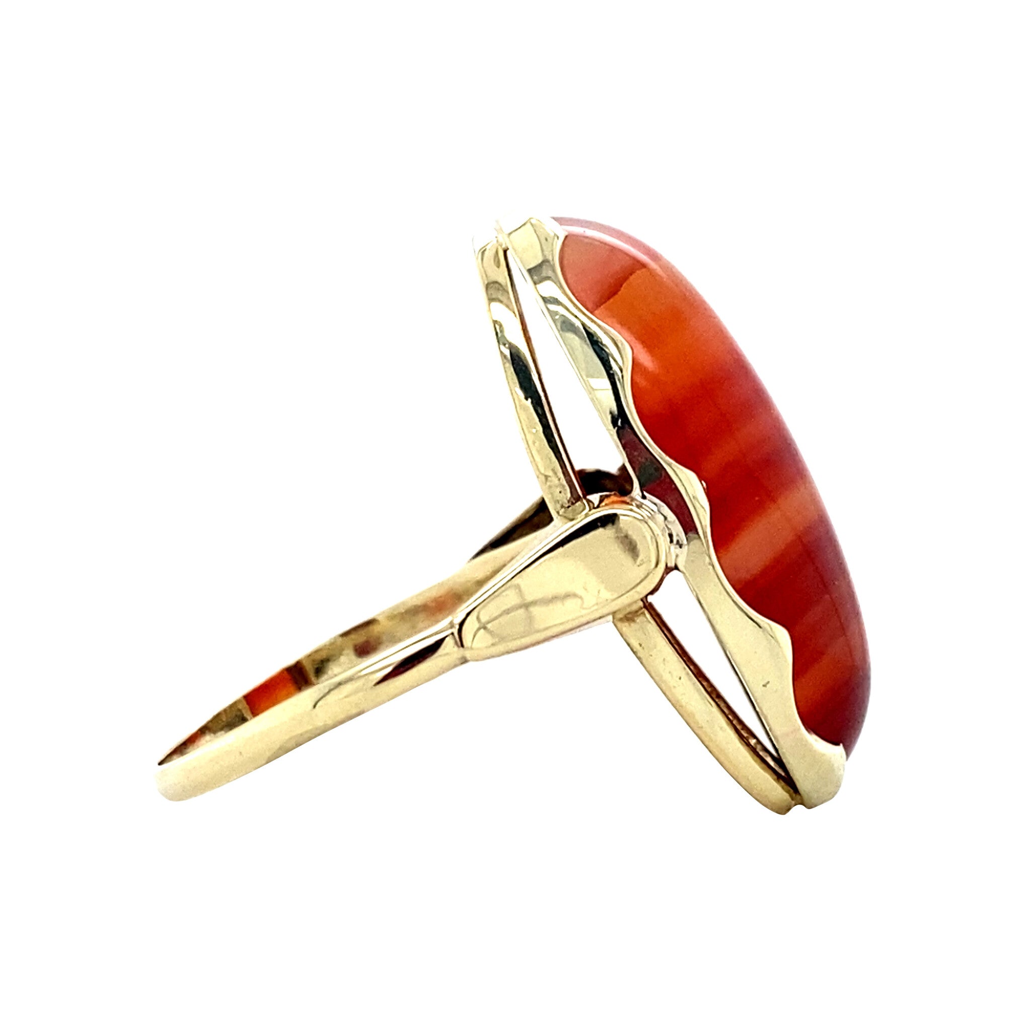 Vintage gold ring with striped agate, 14 kt