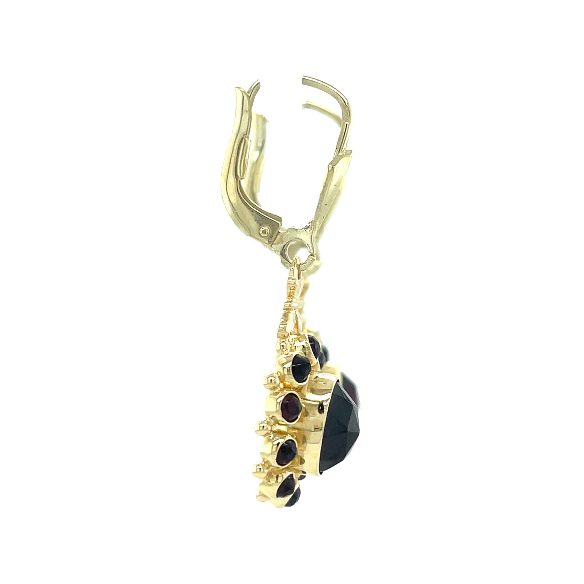 Gouden vintage entourage oorhangers met granaat 14 kt