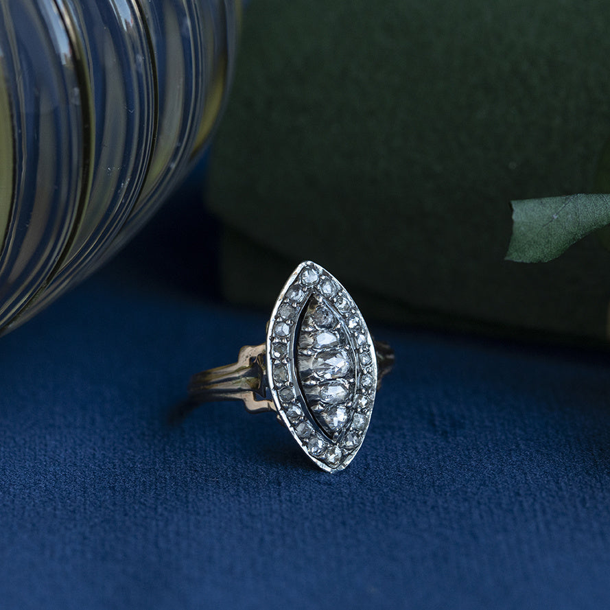 Gouden vintage entourage ring met roosdiamant 14 kt/925