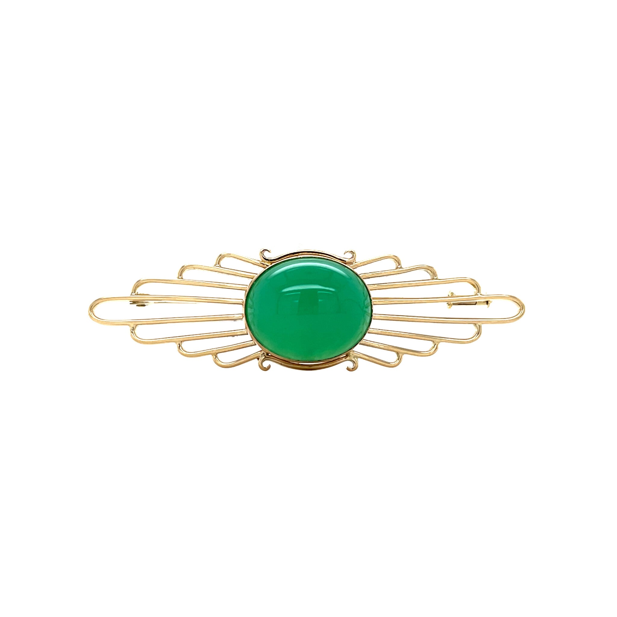 Gold vintage brooch with chrysoprase 14 kt