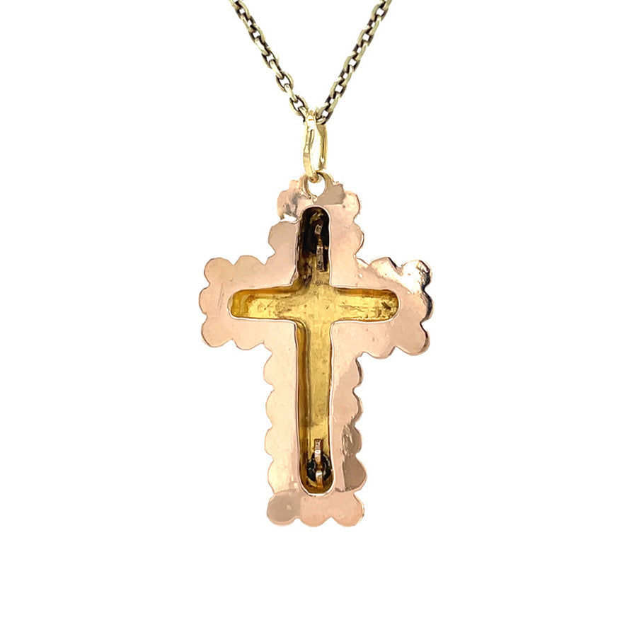 Gouden vintage kruis hanger met kleursteen 14 kt