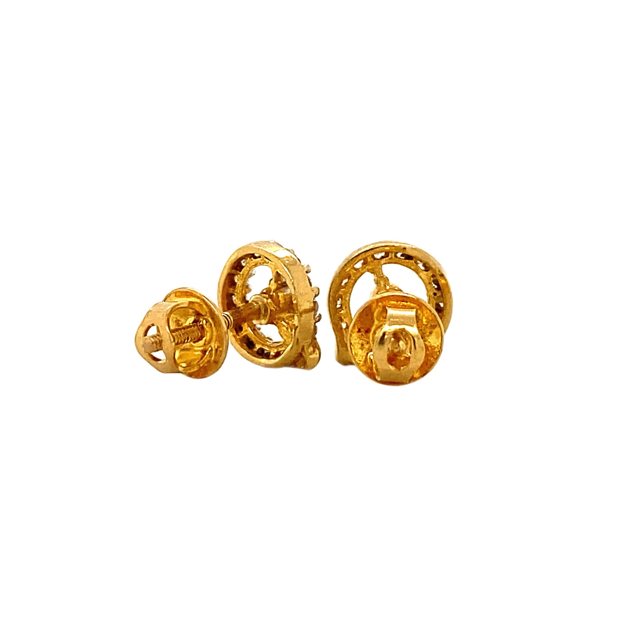 Gold entourage stud earrings with zirconia 22 carat