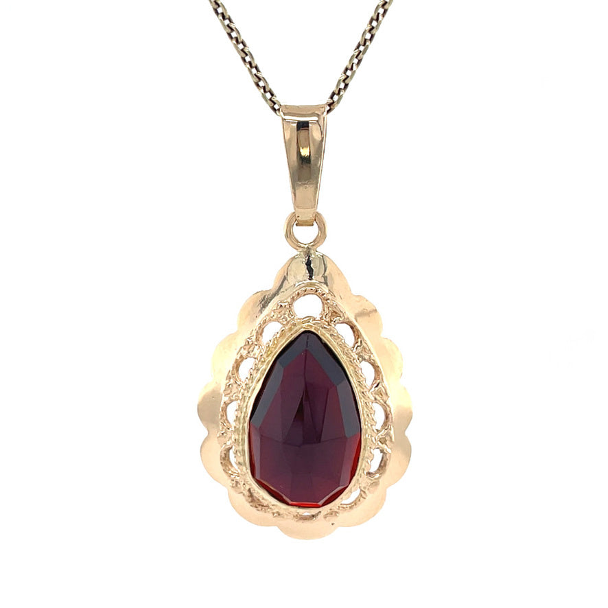 Vintage gold pendant with garnet, 14 kt