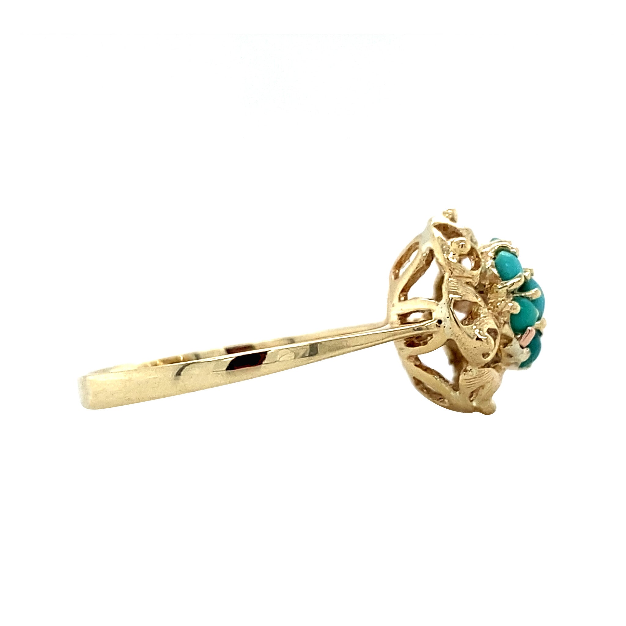 Gold halo ring with turquoise 14 krt