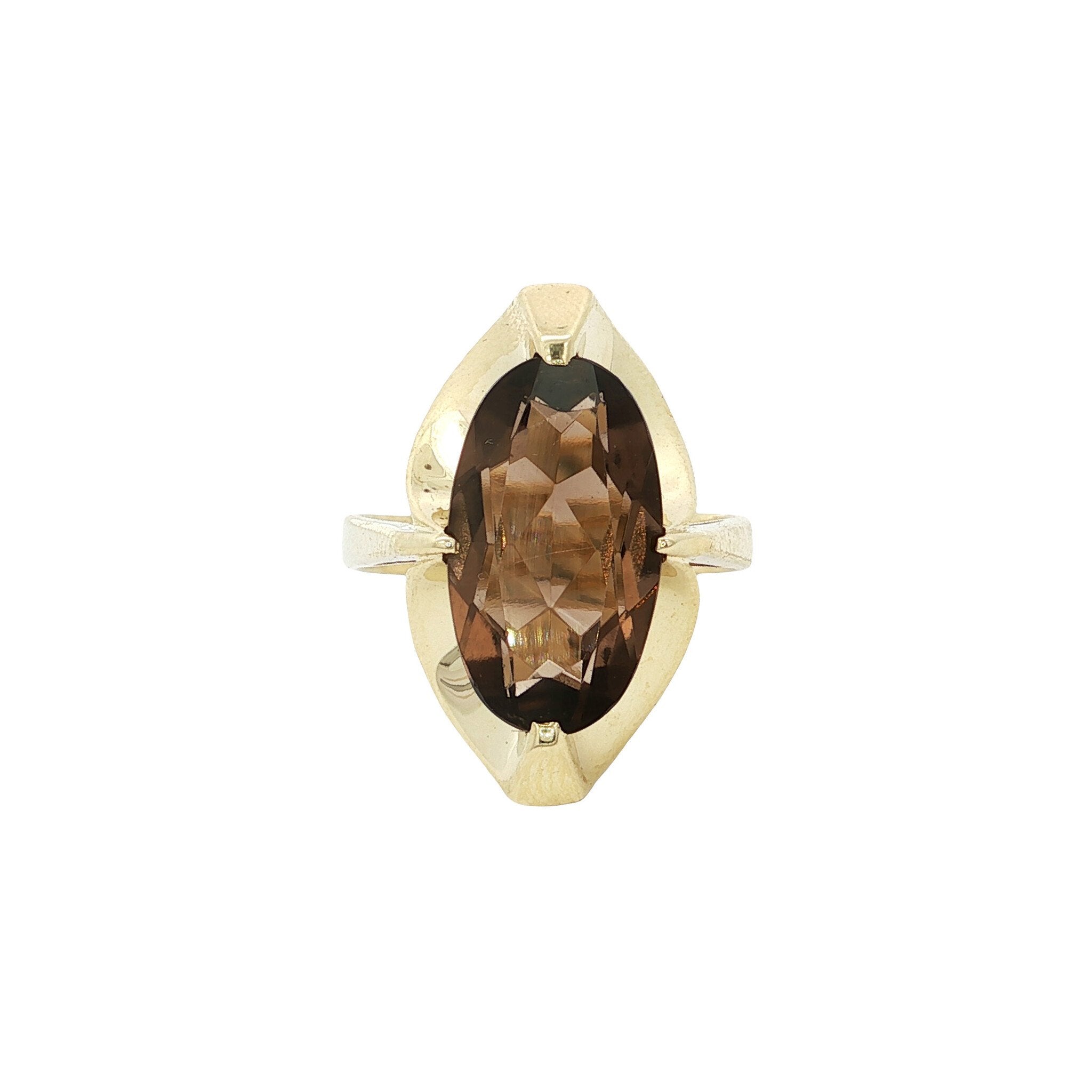 Gouden vintage ring met rooktopaas 14 kt