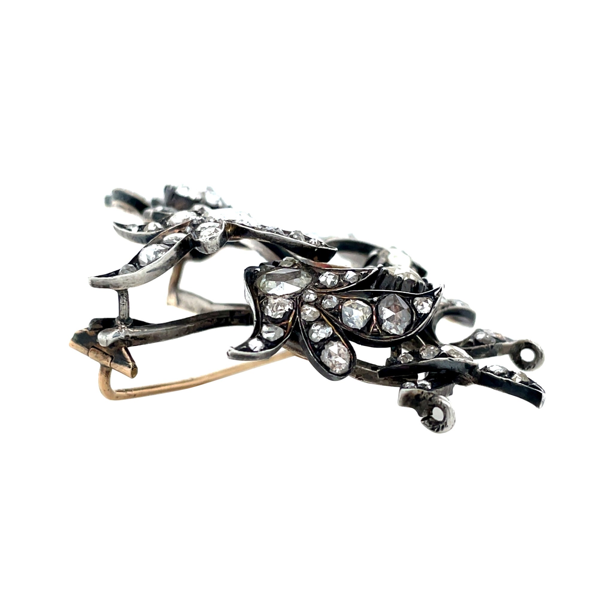 Silver vintage brooch with rose-cut diamond 12 kt/925