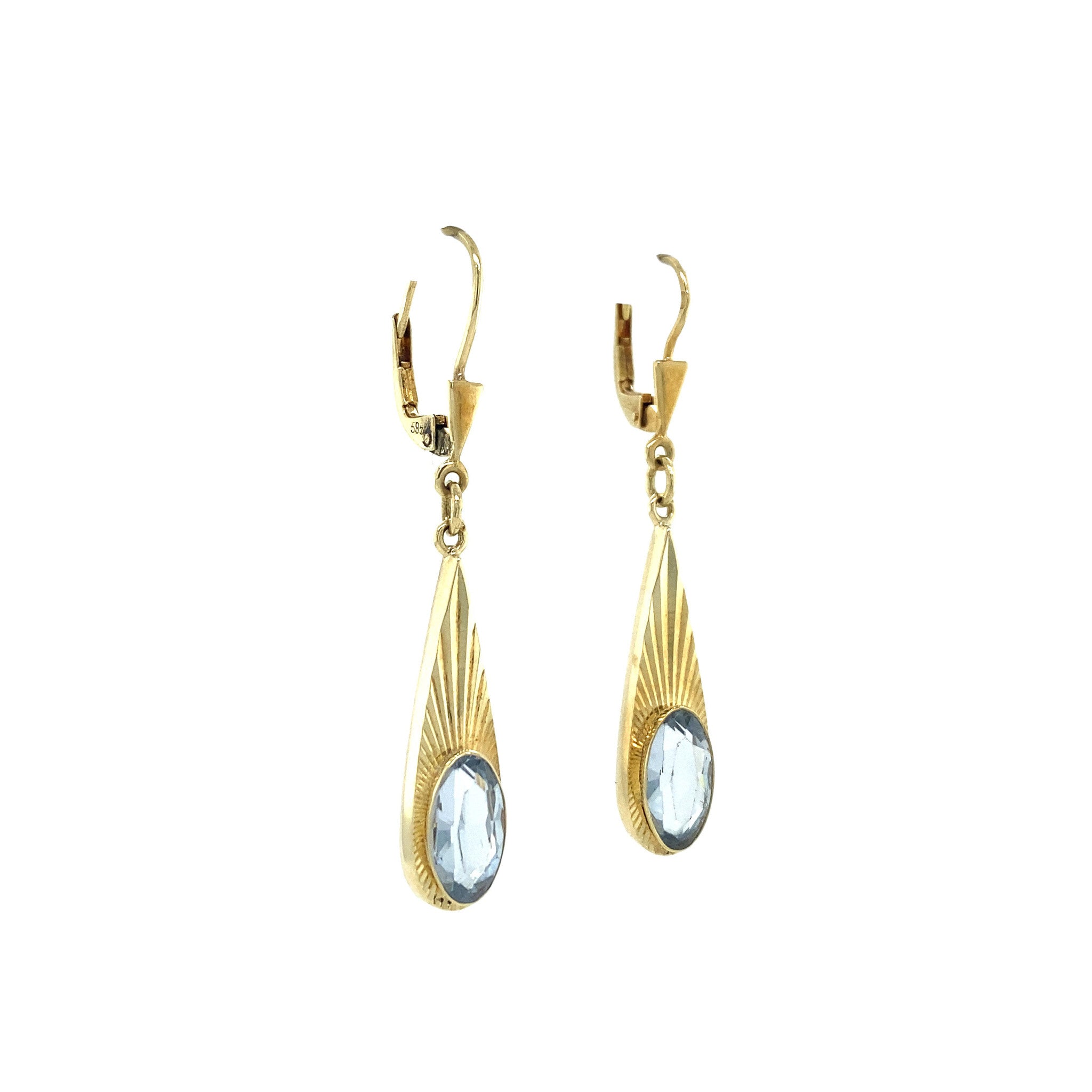 Gouden oorhangers met blauwe spinel 14 krt
