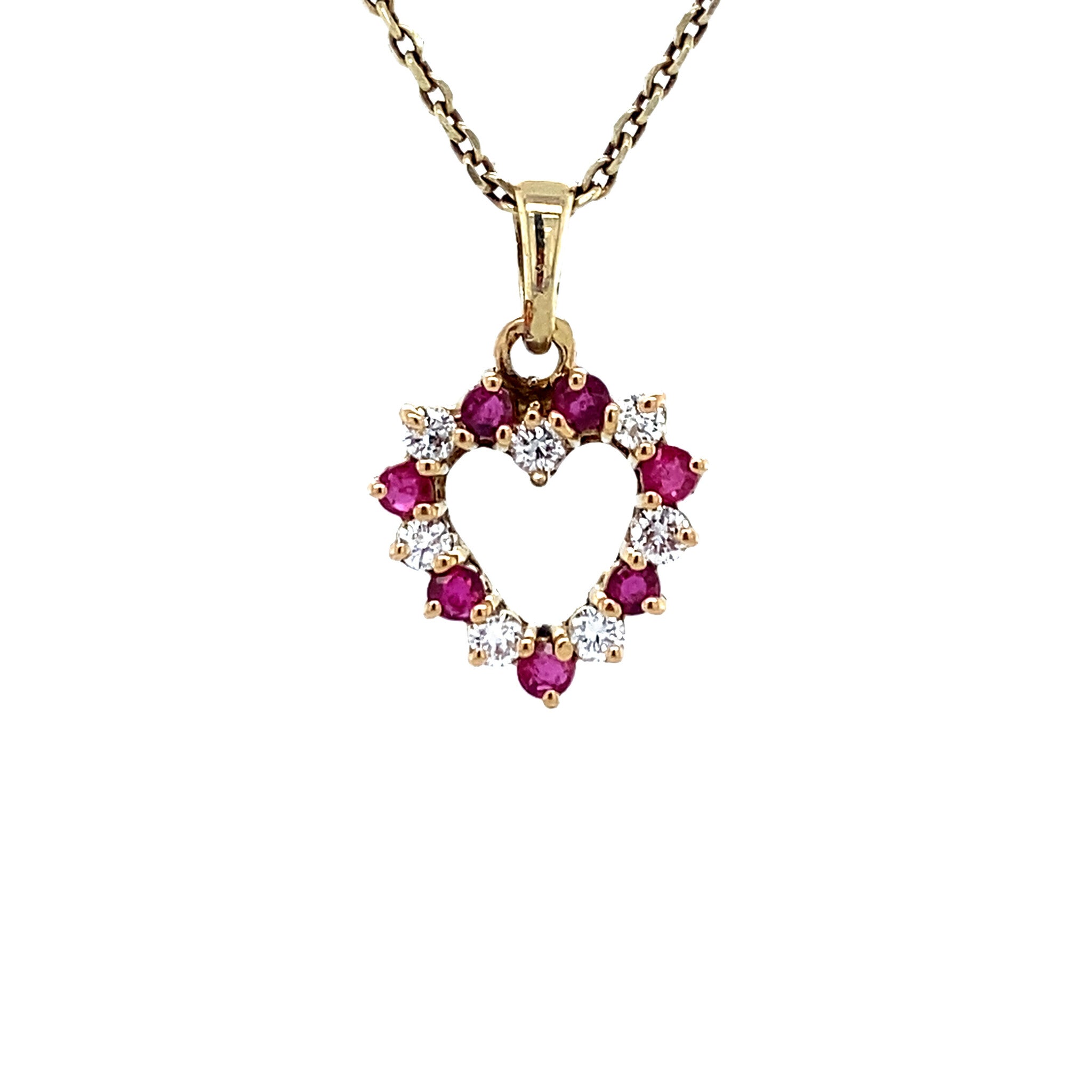 Vintage gold heart pendant with ruby and diamond 14 kt