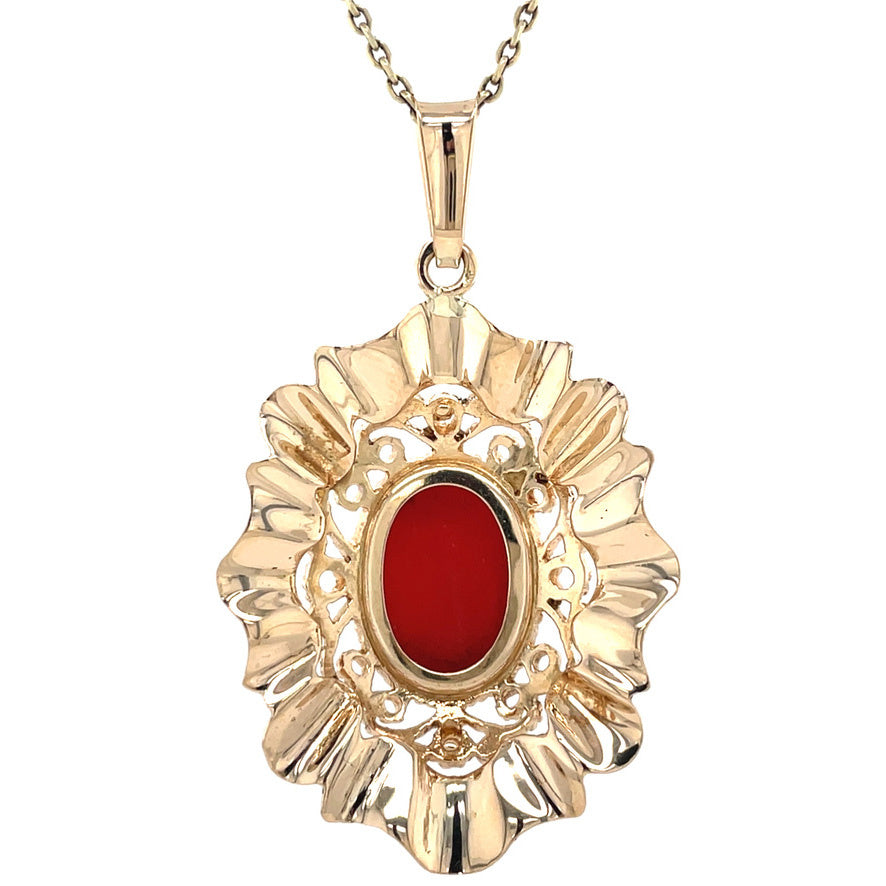 Gouden vintage hanger met bloedkoraal 14 kt