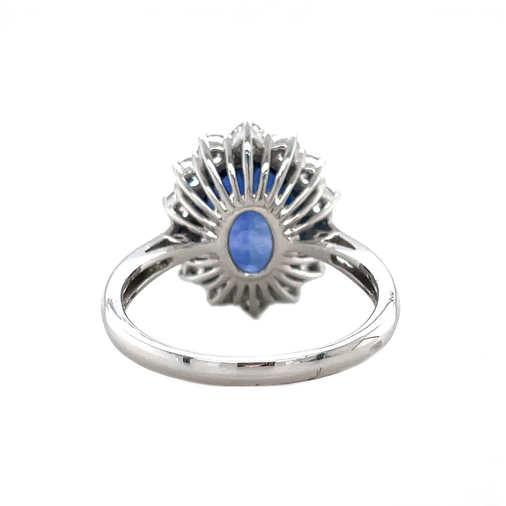 14 kt white gold cluster ring with sapphire and zirconia