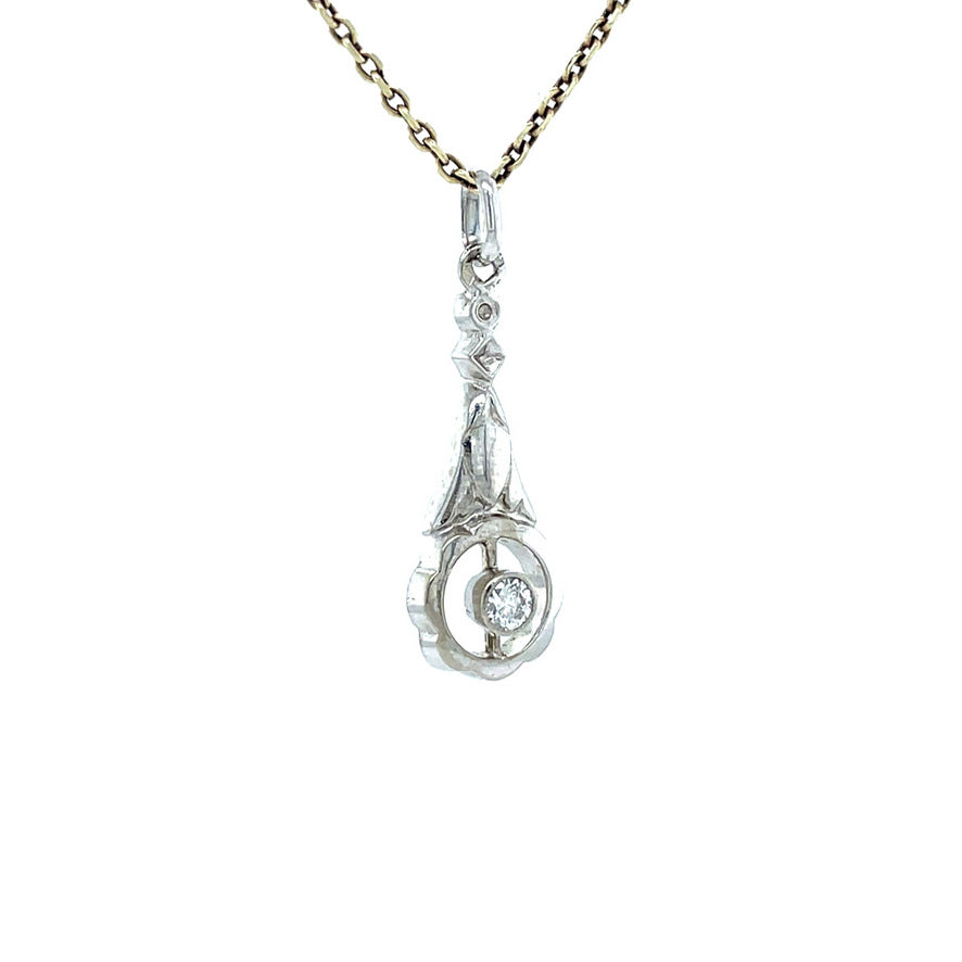 White gold vintage pendant with diamond 14 kt