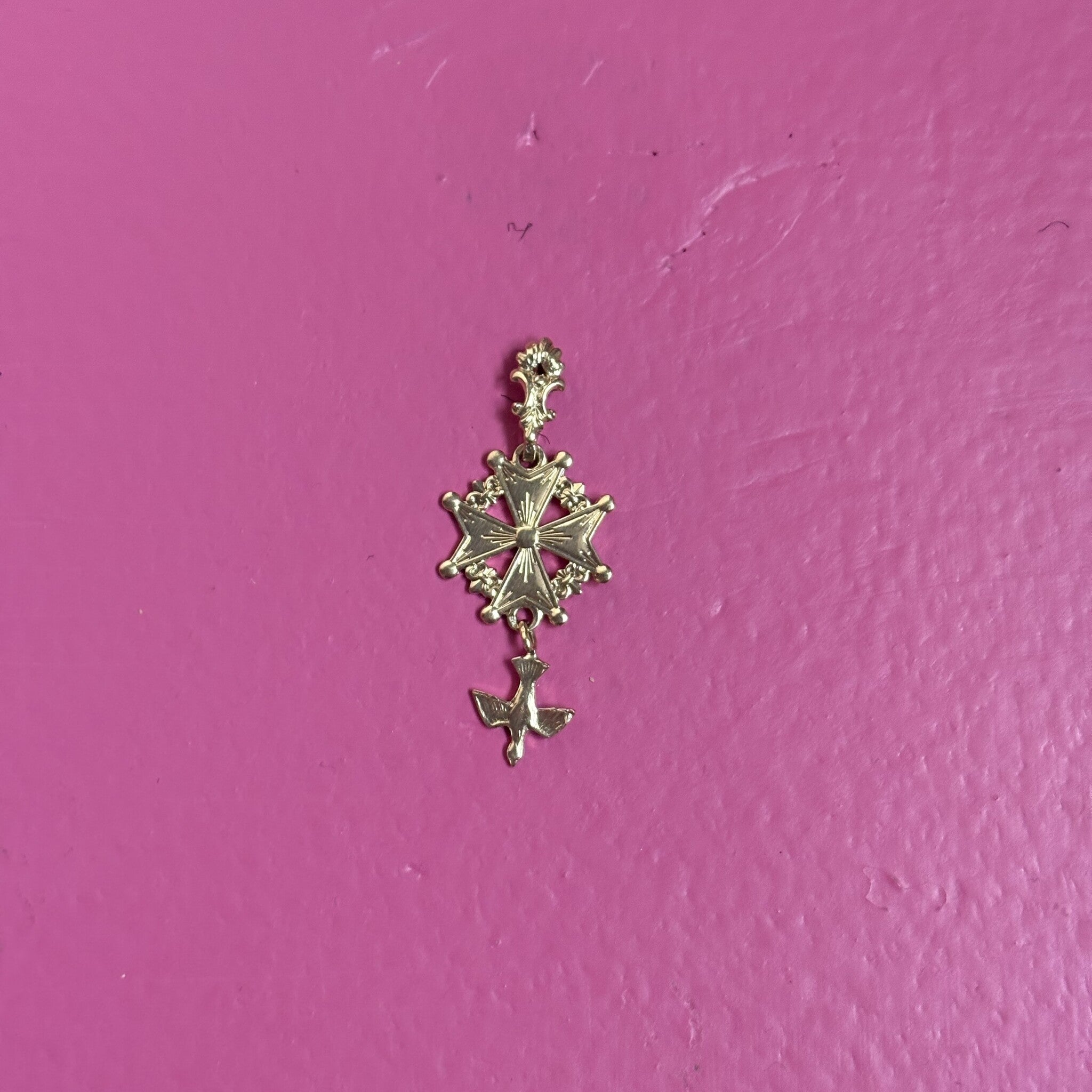 Gouden vintage Hugenotenkruis hanger 14 kt
