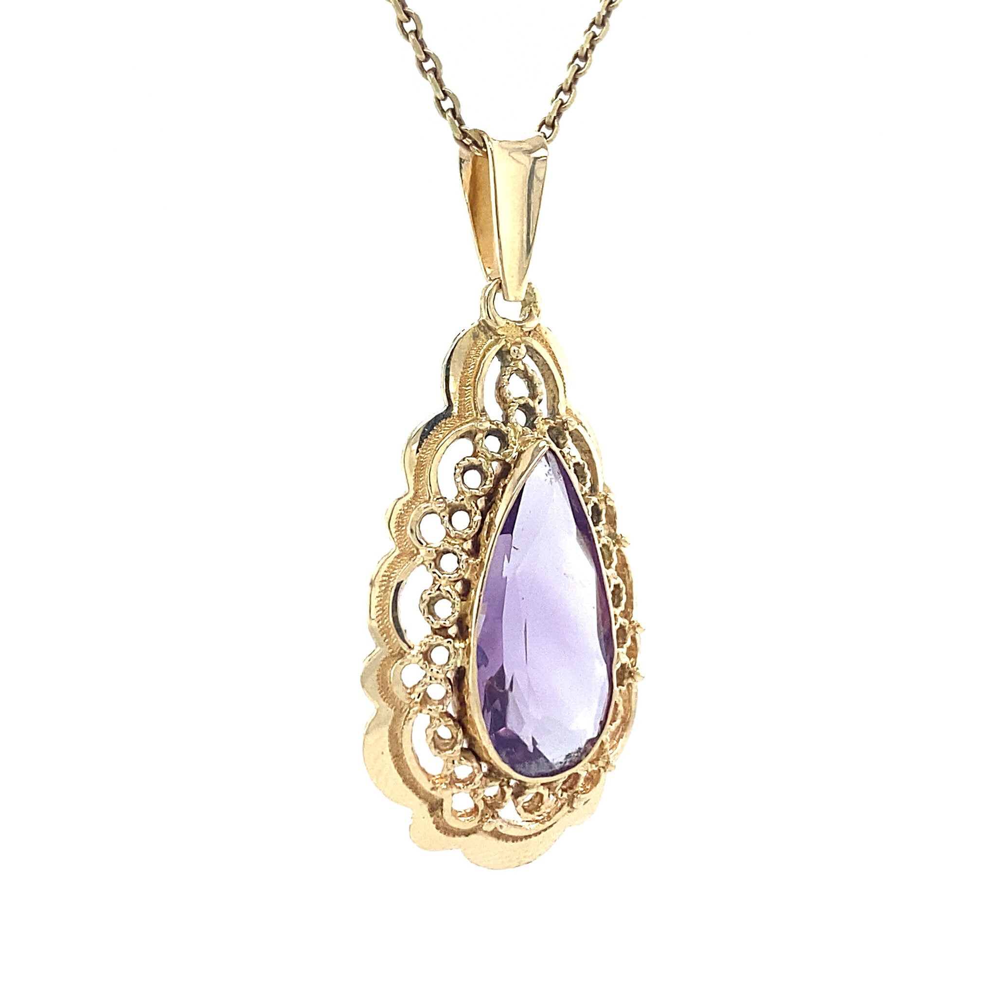 Gouden hanger met amethist 14 krt