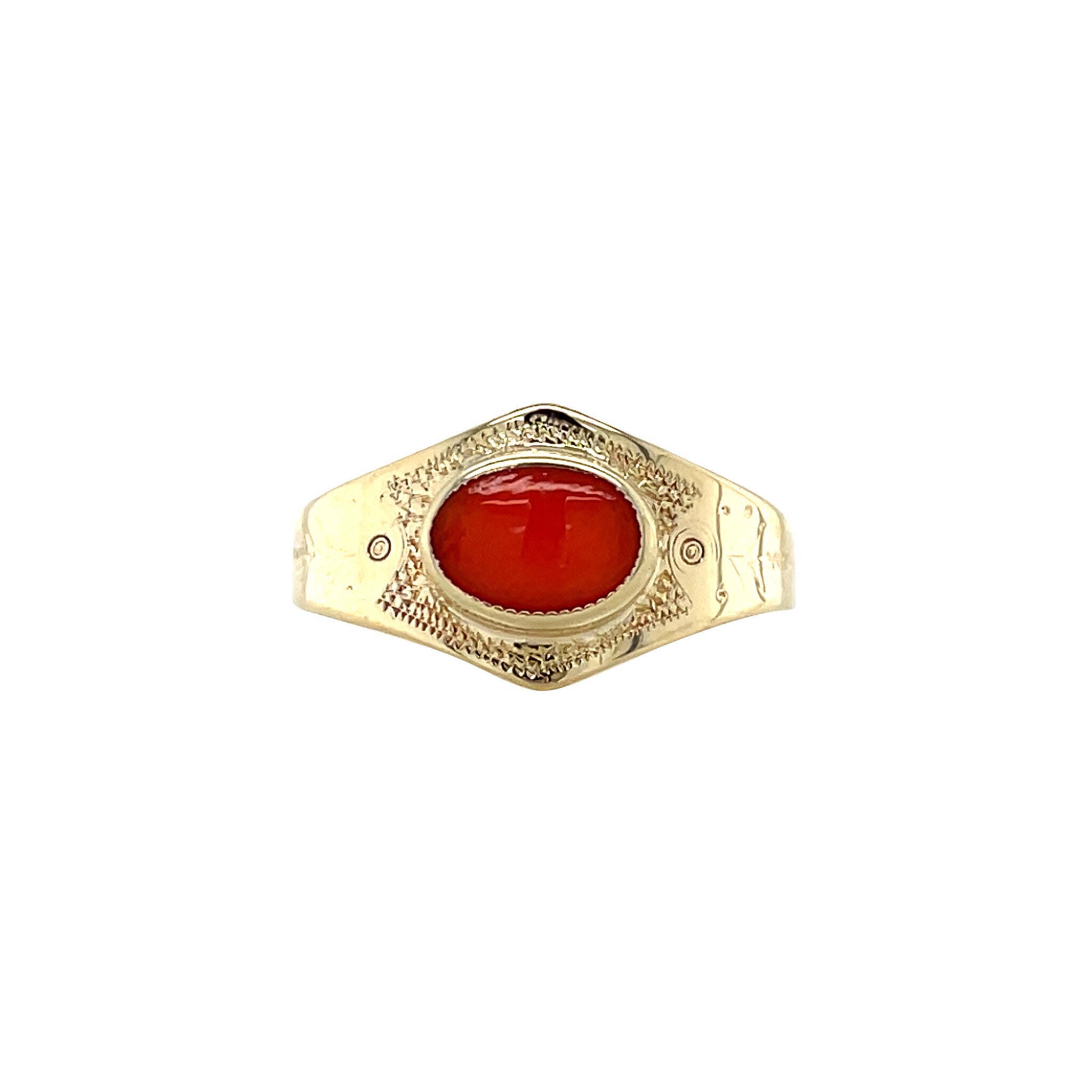 Gouden vintage ring met bloedkoraal 14 krt