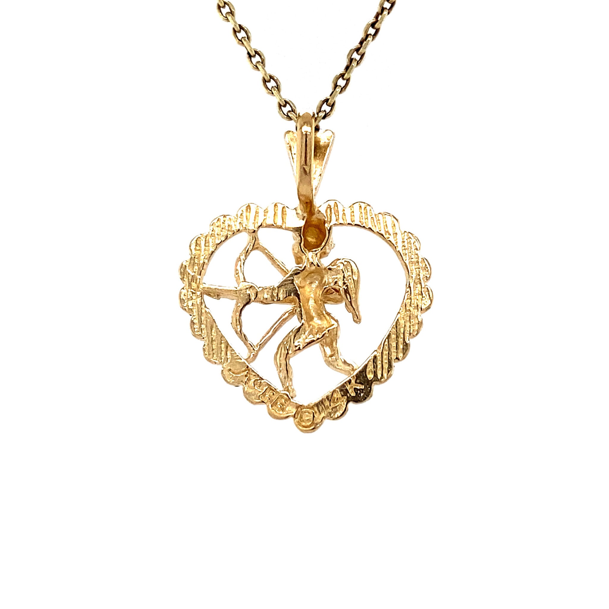 Gouden hart hanger met cupido 14 krt