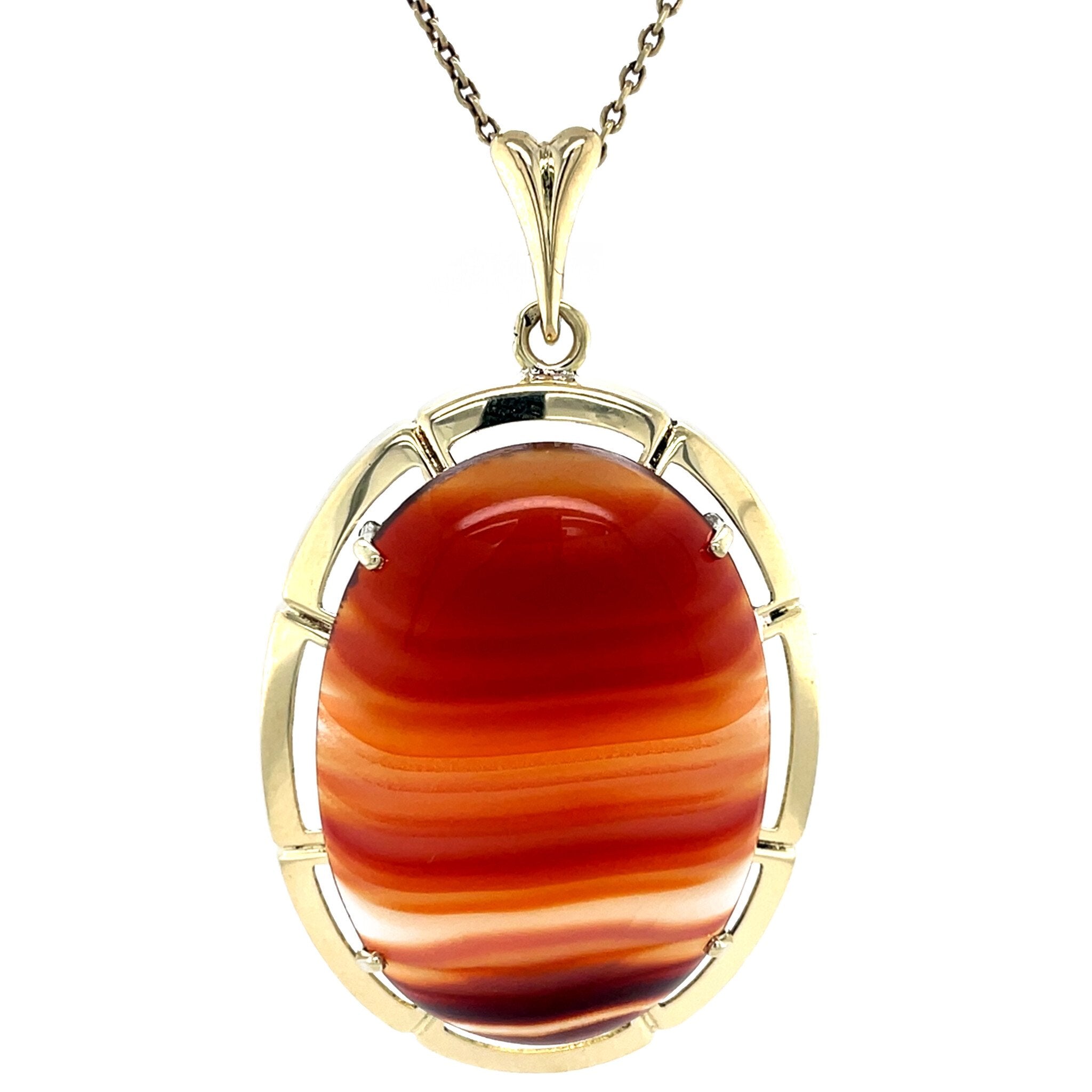 Vintage gold pendant with striped agate, 14 kt