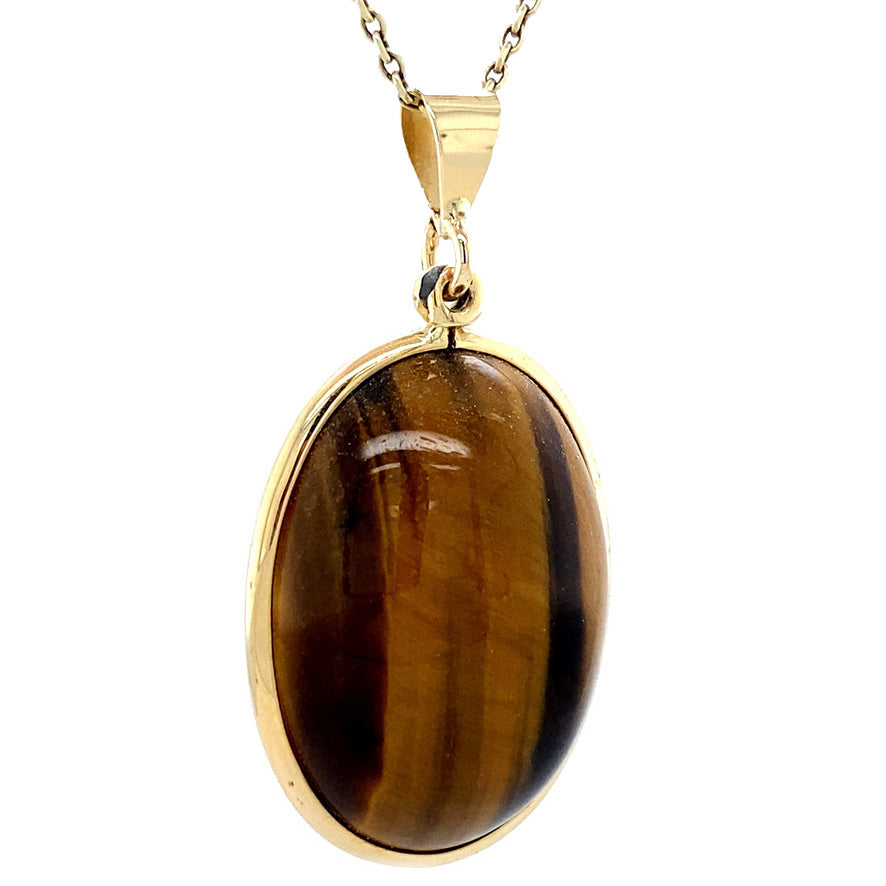 Gouden vintage hanger tijgeroog 14 krt