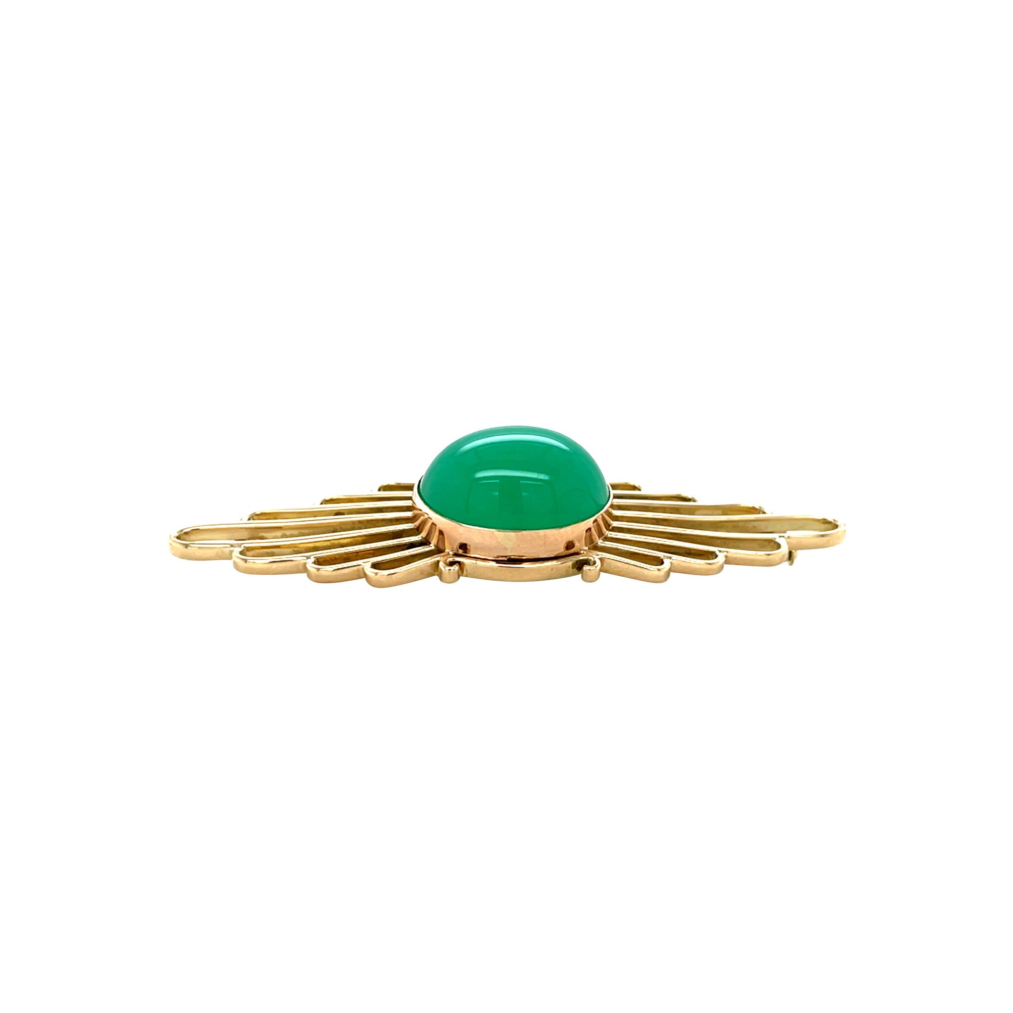 Gold vintage brooch with chrysoprase 14 kt