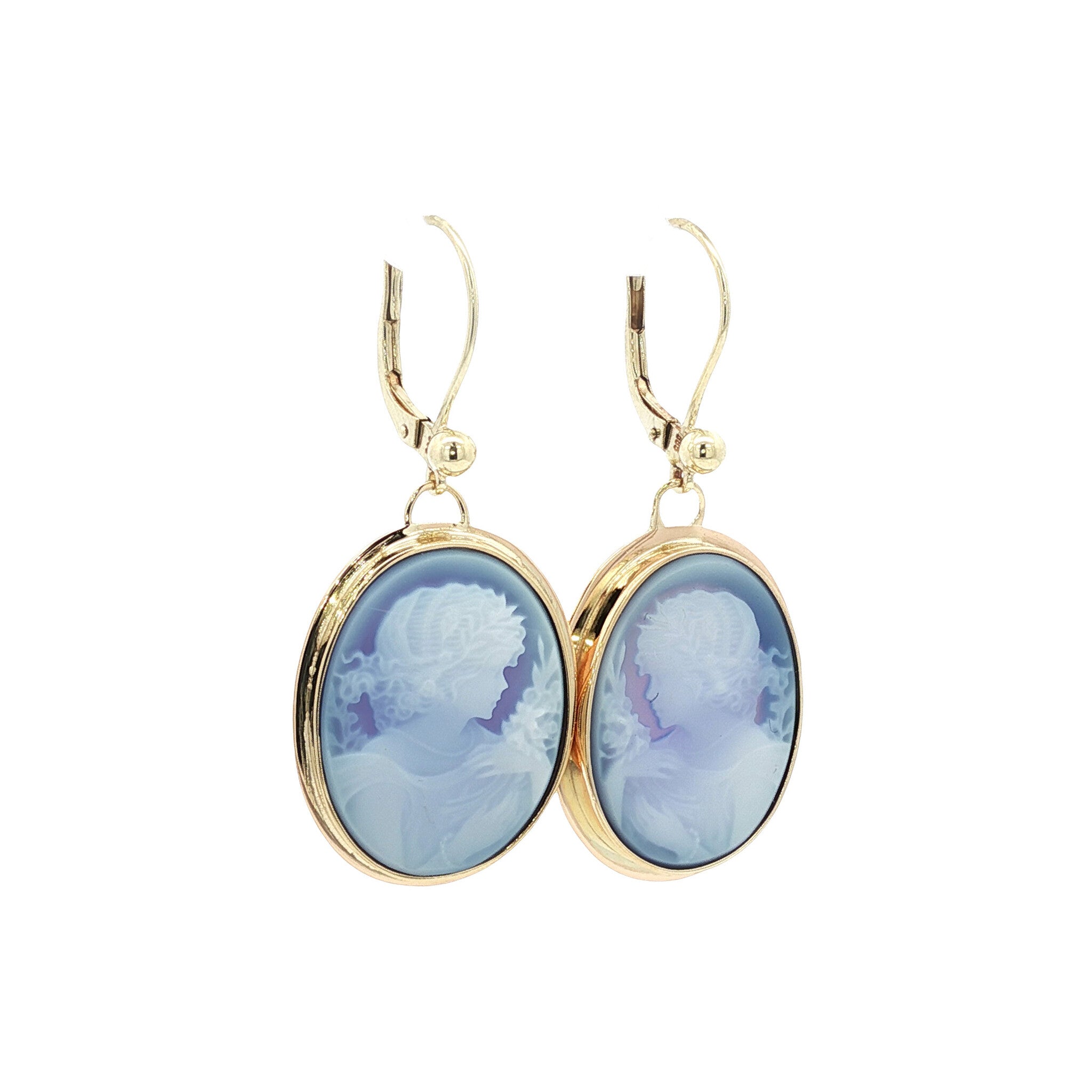 Gold earrings with cameo 14 kt