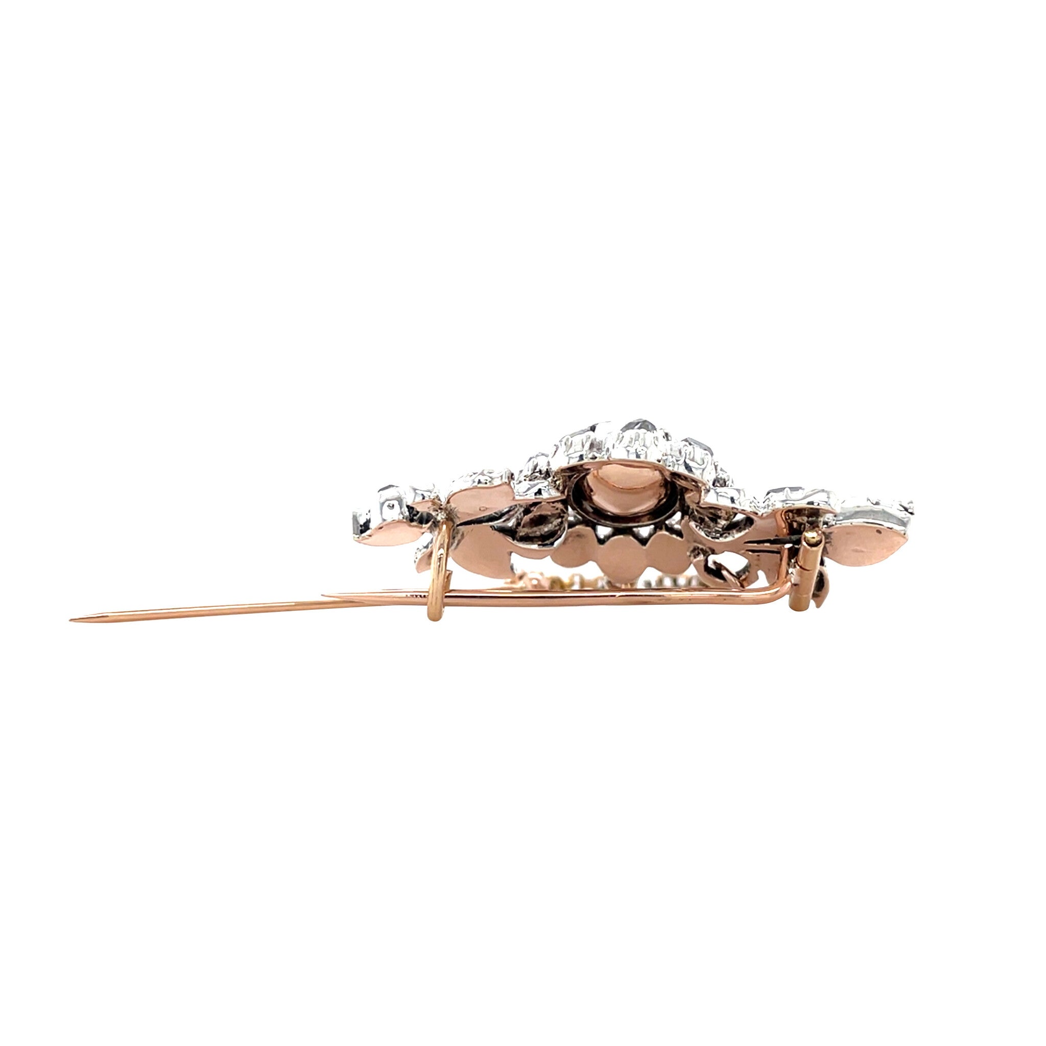 Vintage gold brooch with rose-cut diamond, 14 kt/925