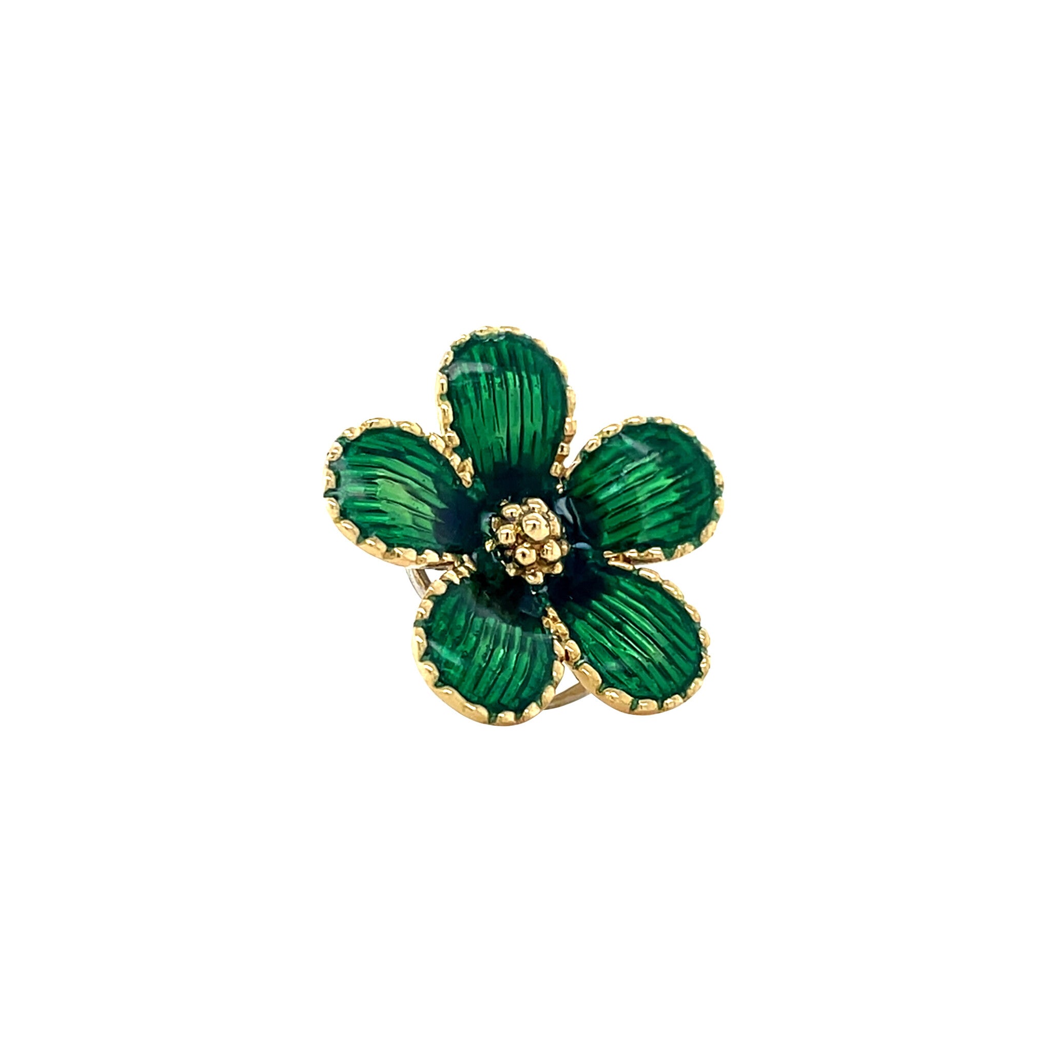 Gouden vintage bloem broche met emaille 18 krt