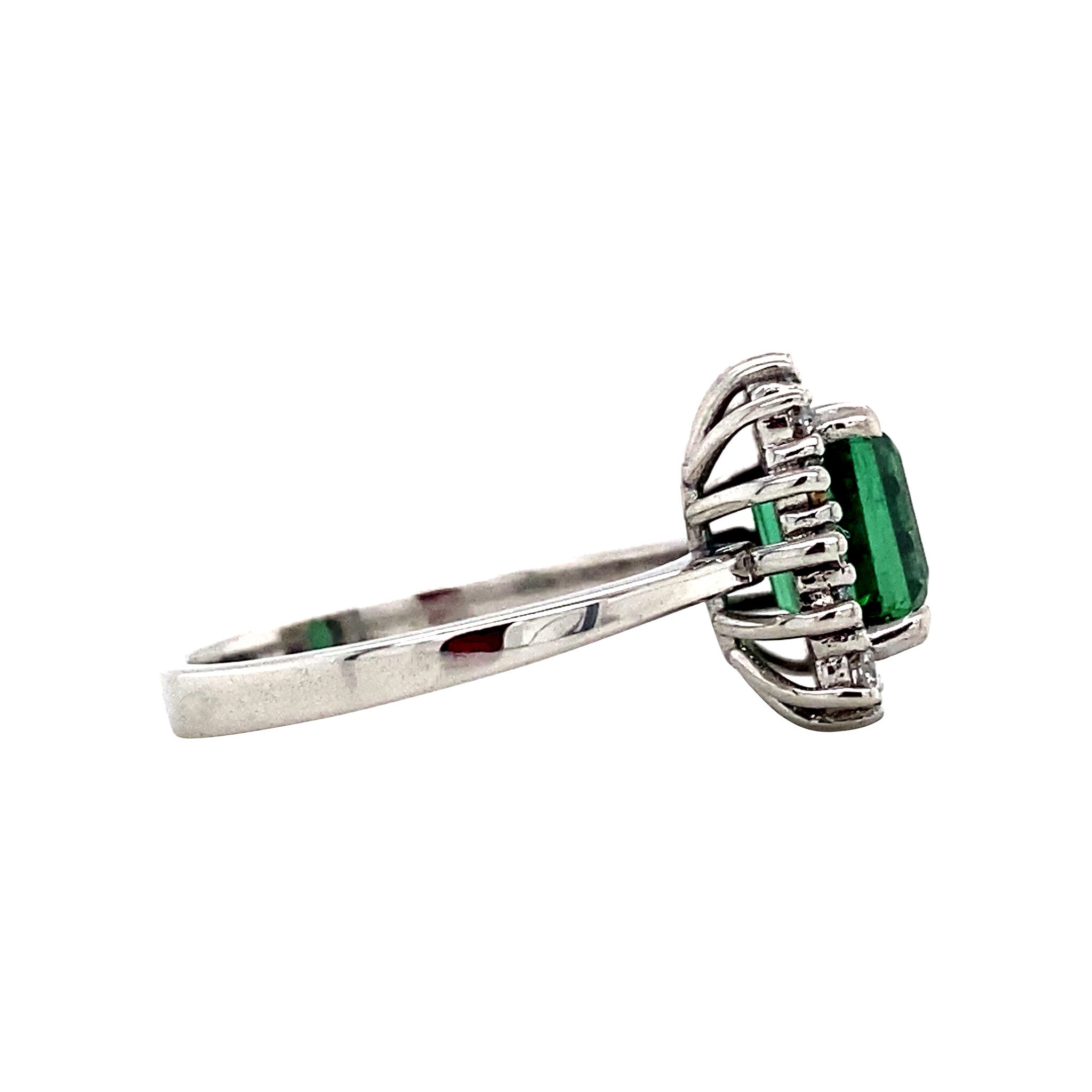 Witgouden entourage ring met toermalijn en diamant 14 krt