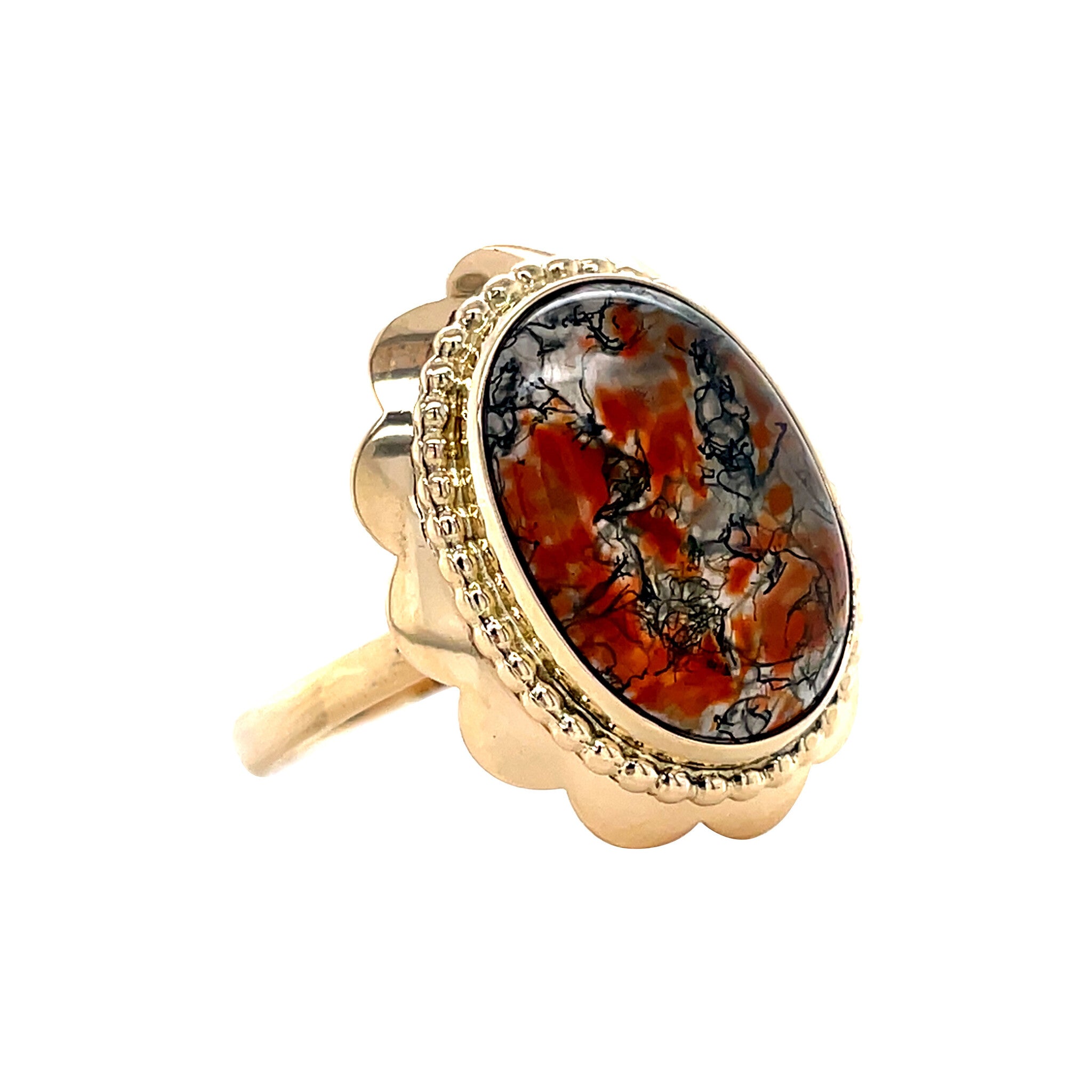 Vintage gold ring with moss agate, 14 kt
