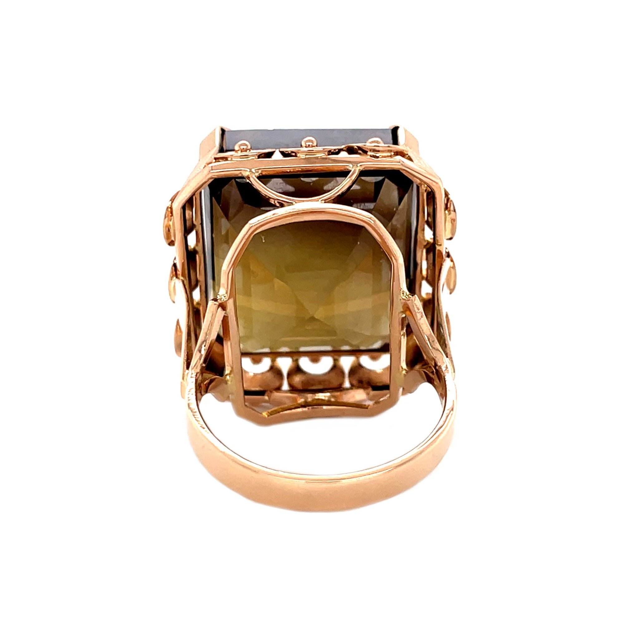 Roségouden vintage ring met rookkwarts 14 krt