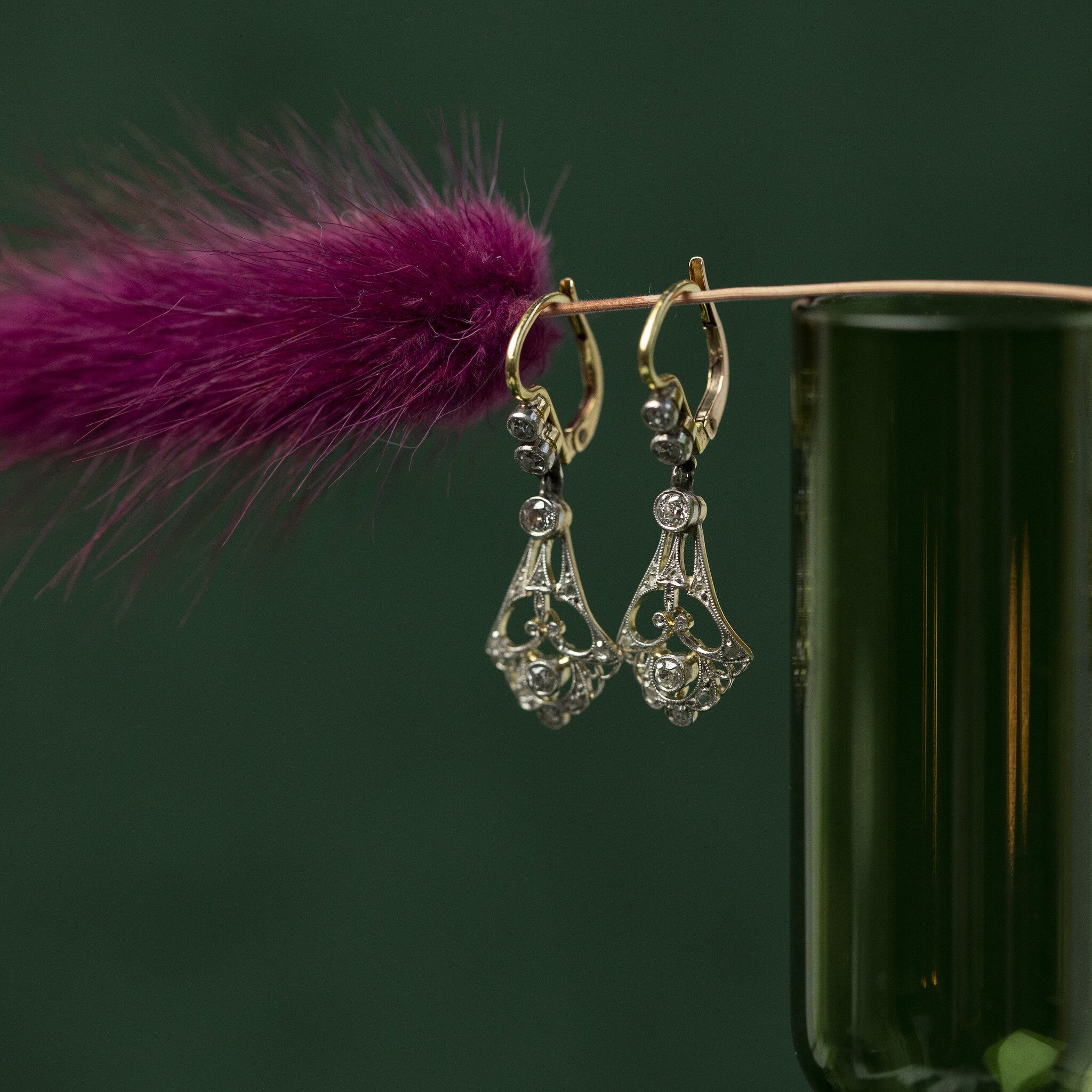 Gold earrings with diamond 14 kt/950