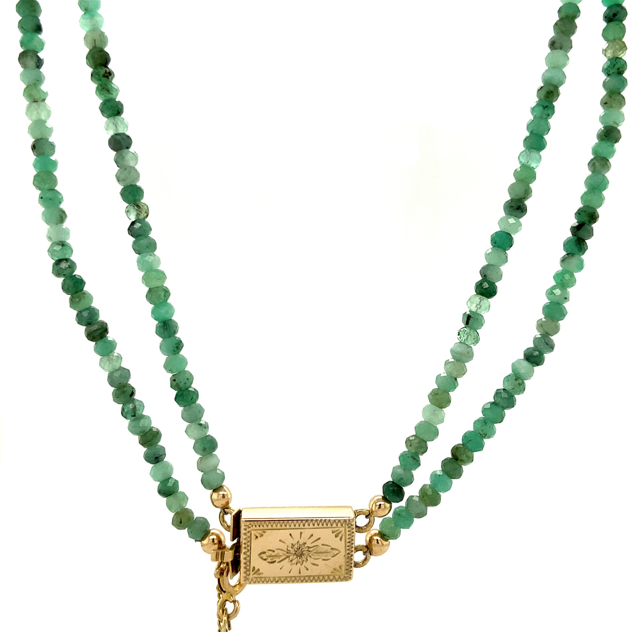 Emerald necklace with 14 kt gold clasp