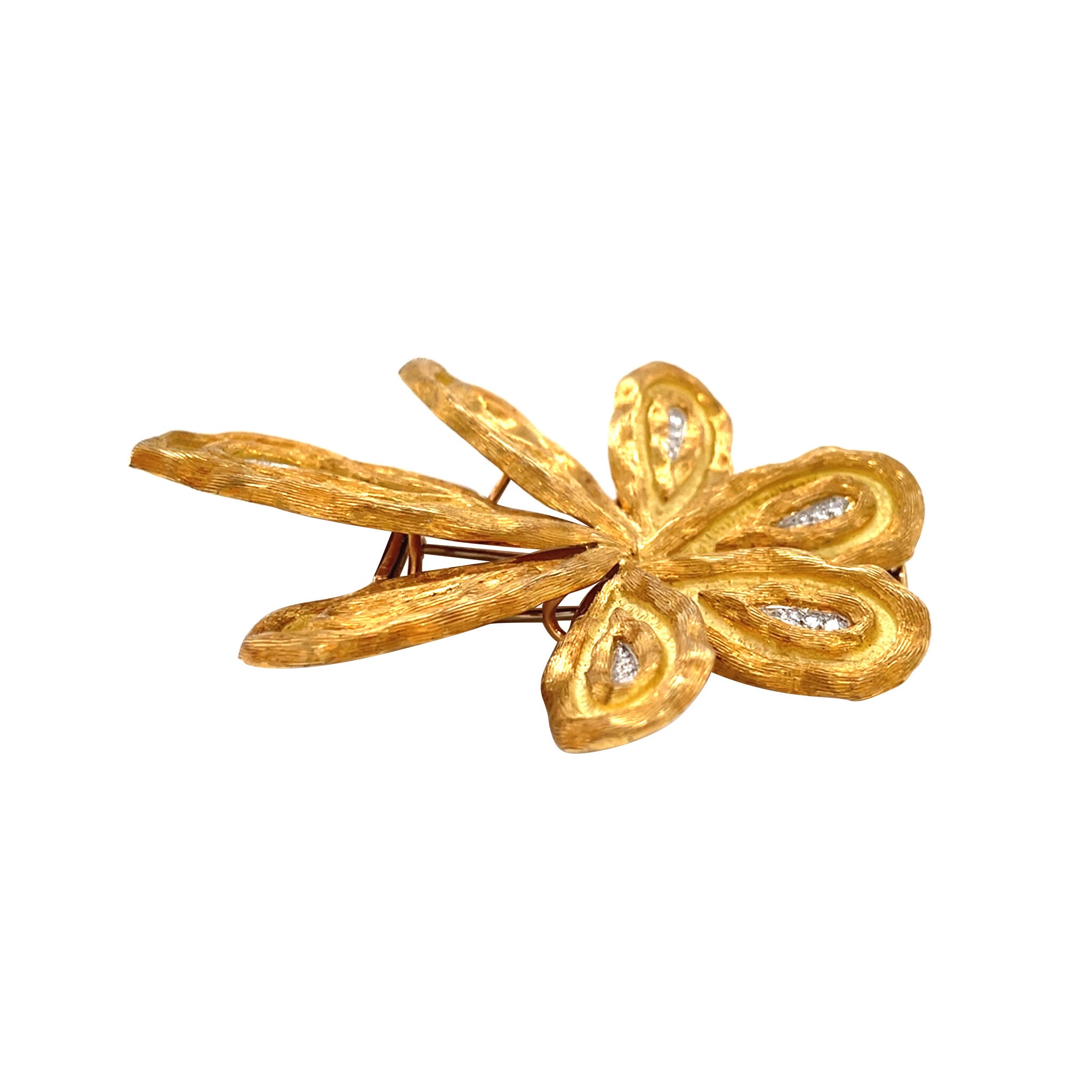 Gold vintage mid-century fur clip with diamond 18 kt/900