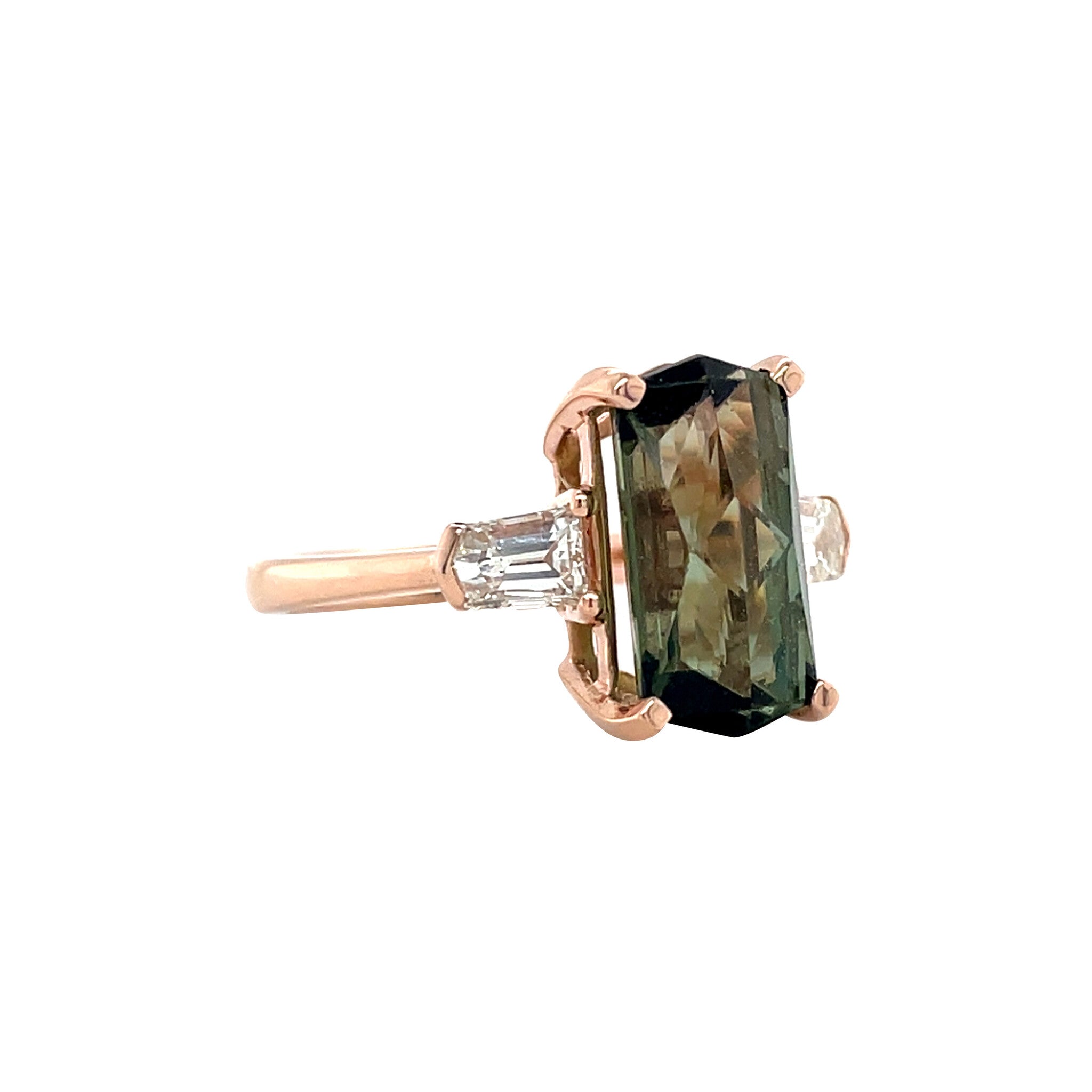 Rose-gold vintage ring with tourmaline and diamond 18 kt