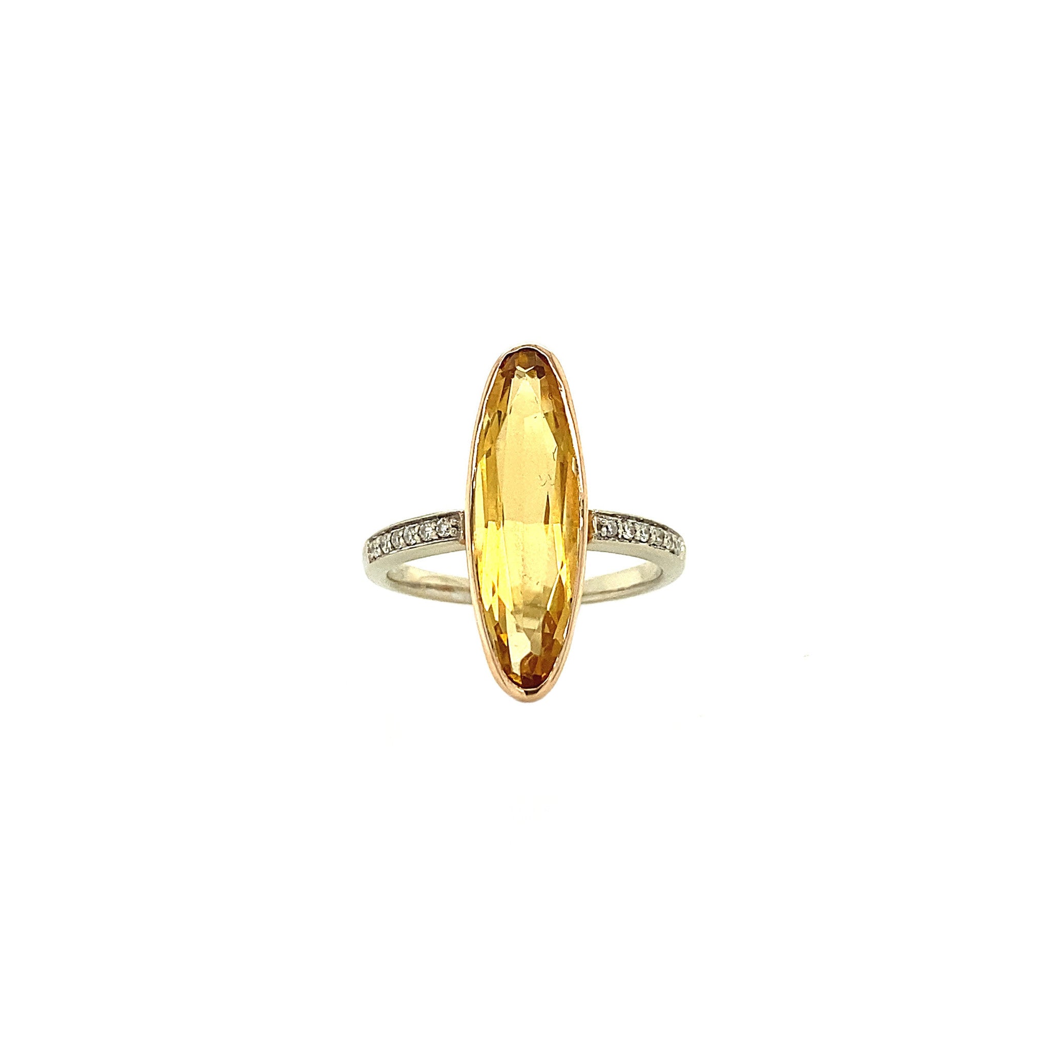 Gold ring with citrine and diamond 14 kt