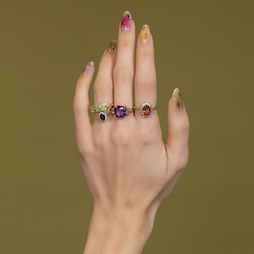 Ring met peridoot en diamant 9 kt