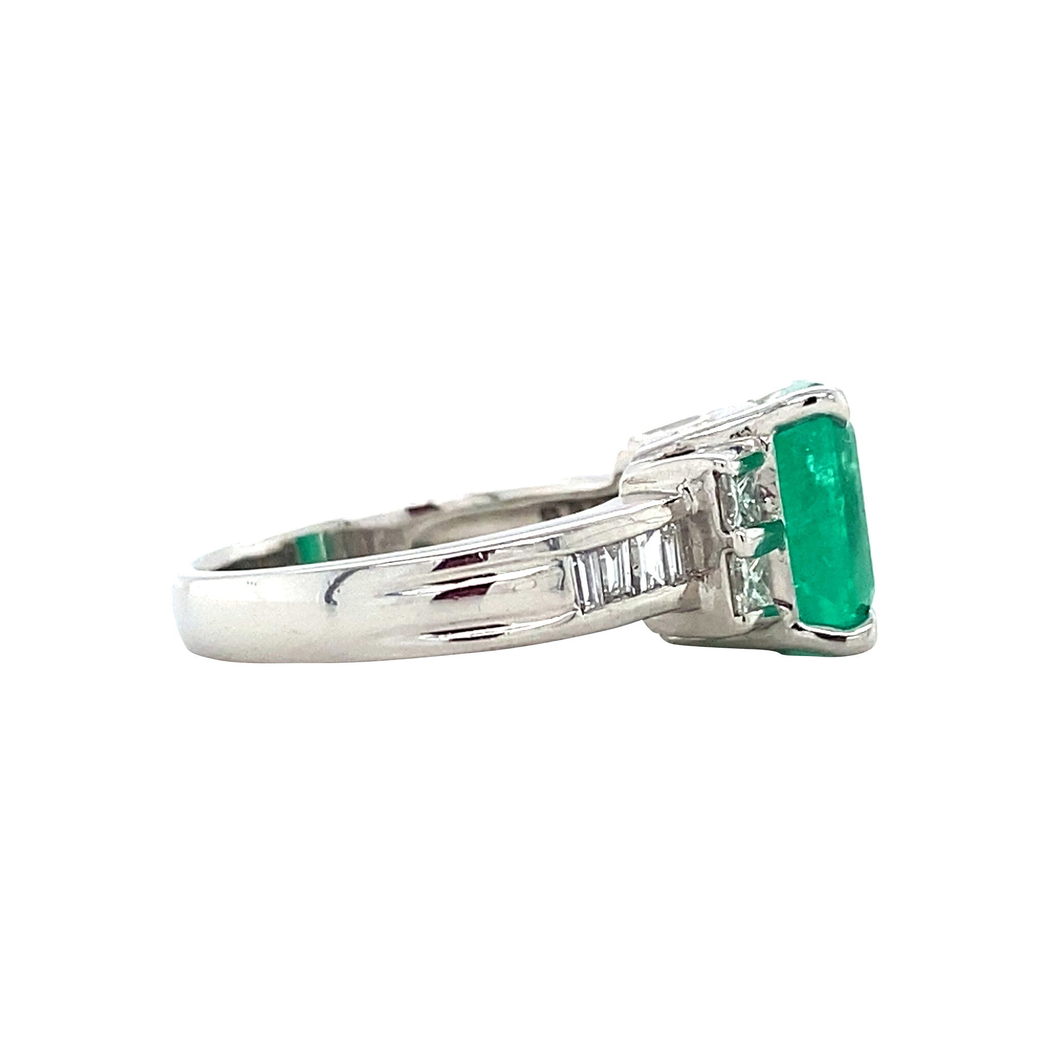 Platina vintage ring met smaragd en diamant 850